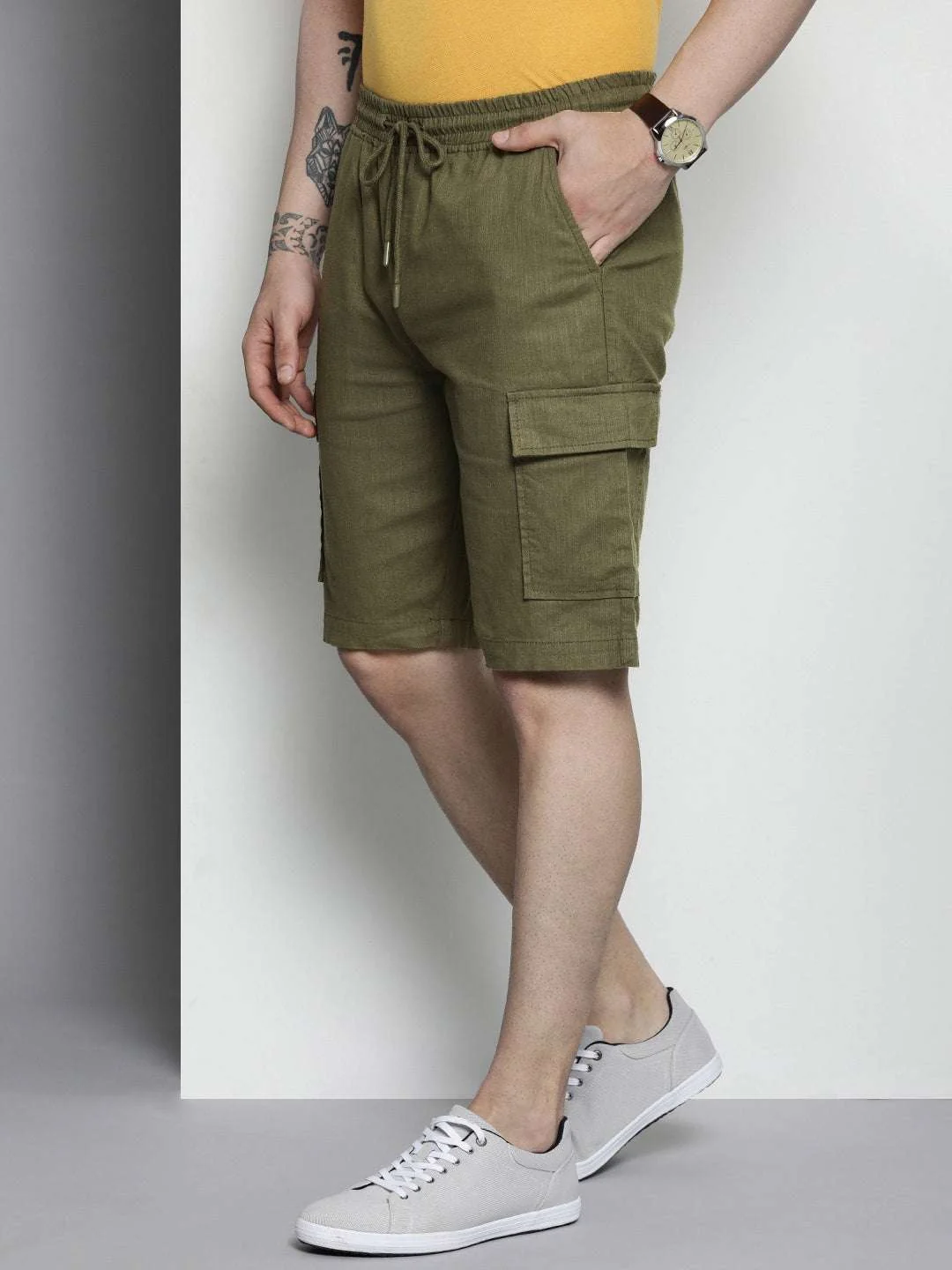 Men's Green Slim Fit Solid Casual Shorts - Image 3