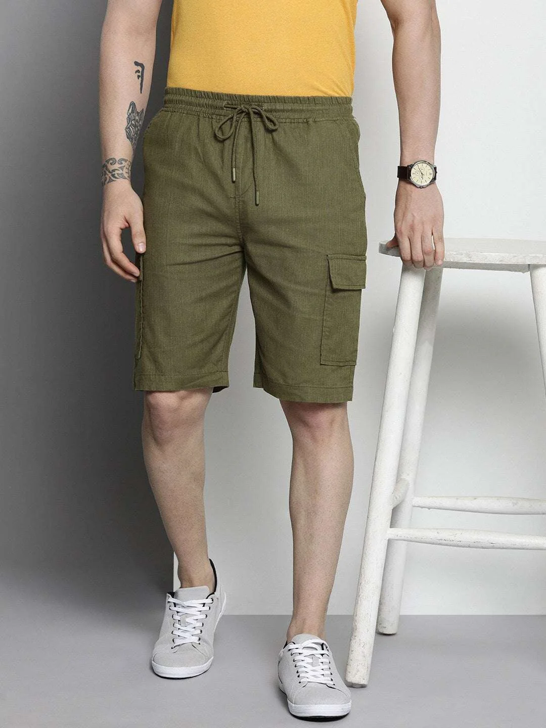 Men's Green Slim Fit Solid Casual Shorts - Image 4