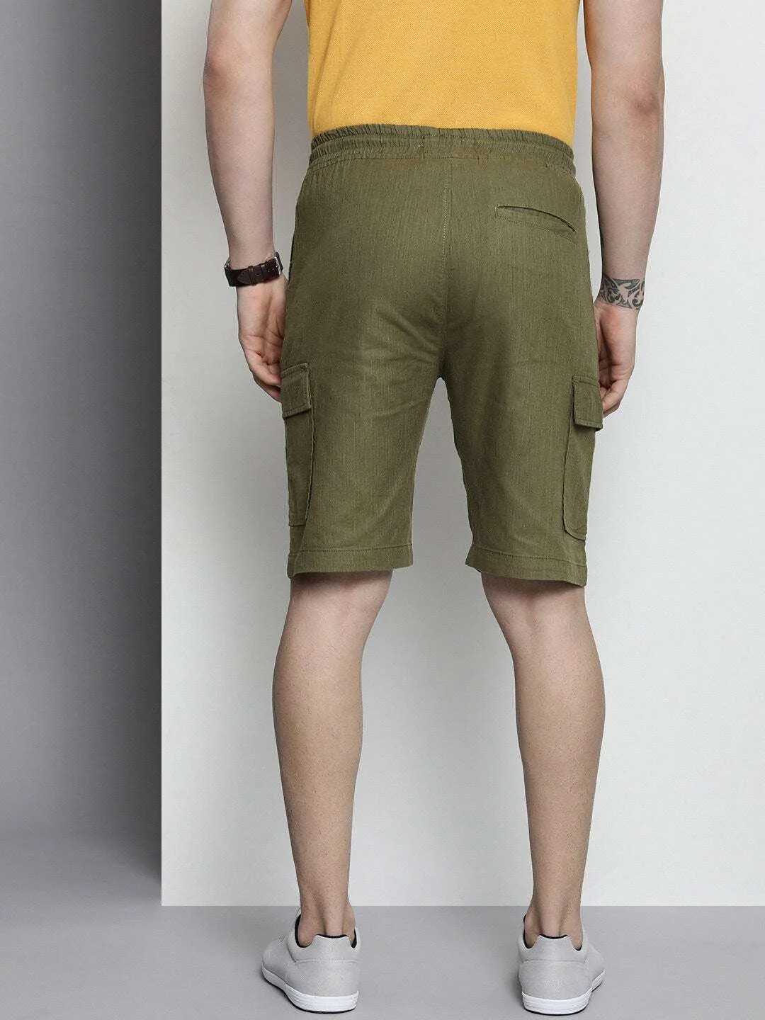 Men's Green Slim Fit Solid Casual Shorts - Image 6