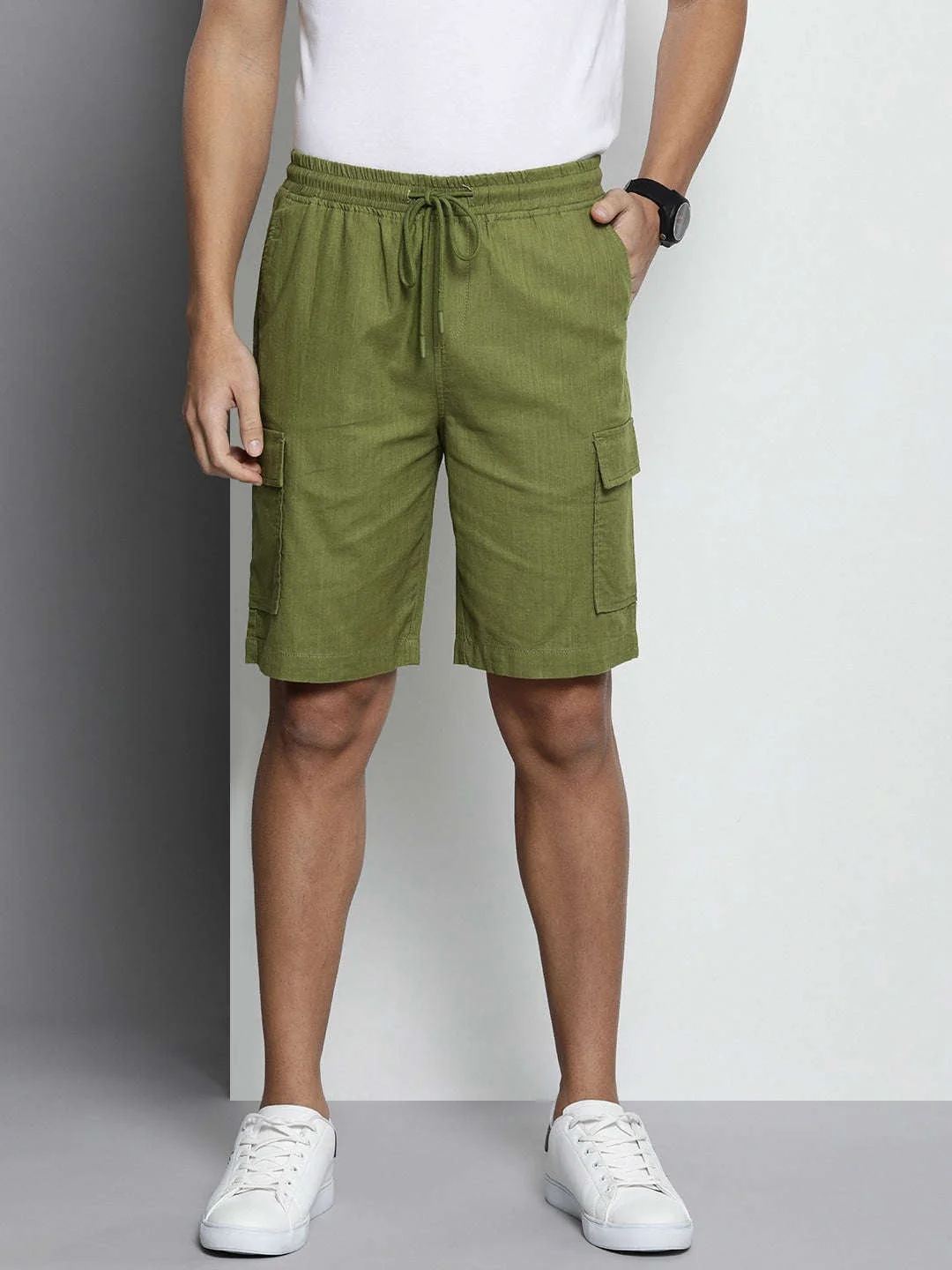 Men's Green Slim Fit Solid Casual Shorts - Image 3