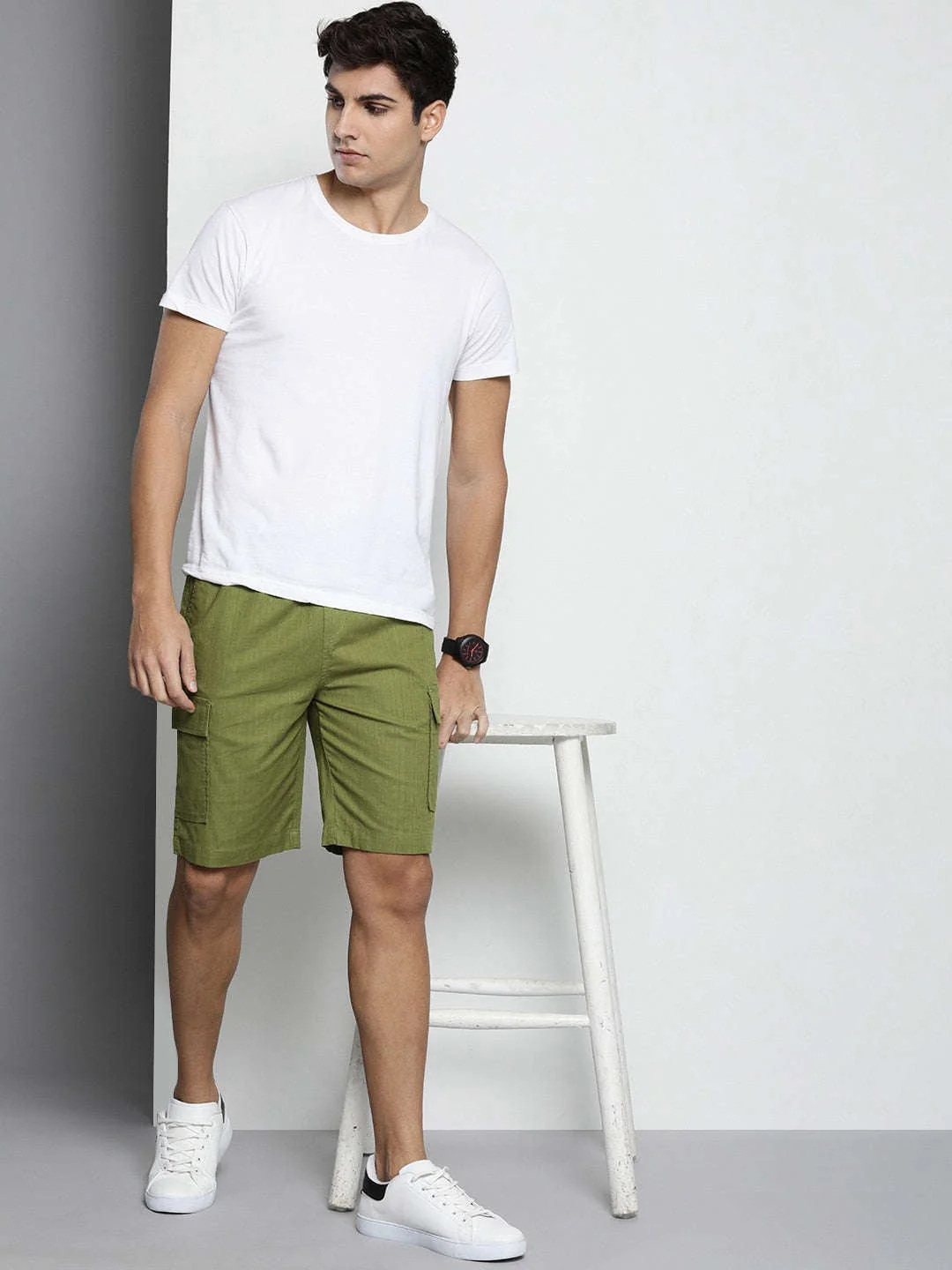Men's Green Slim Fit Solid Casual Shorts - Image 6