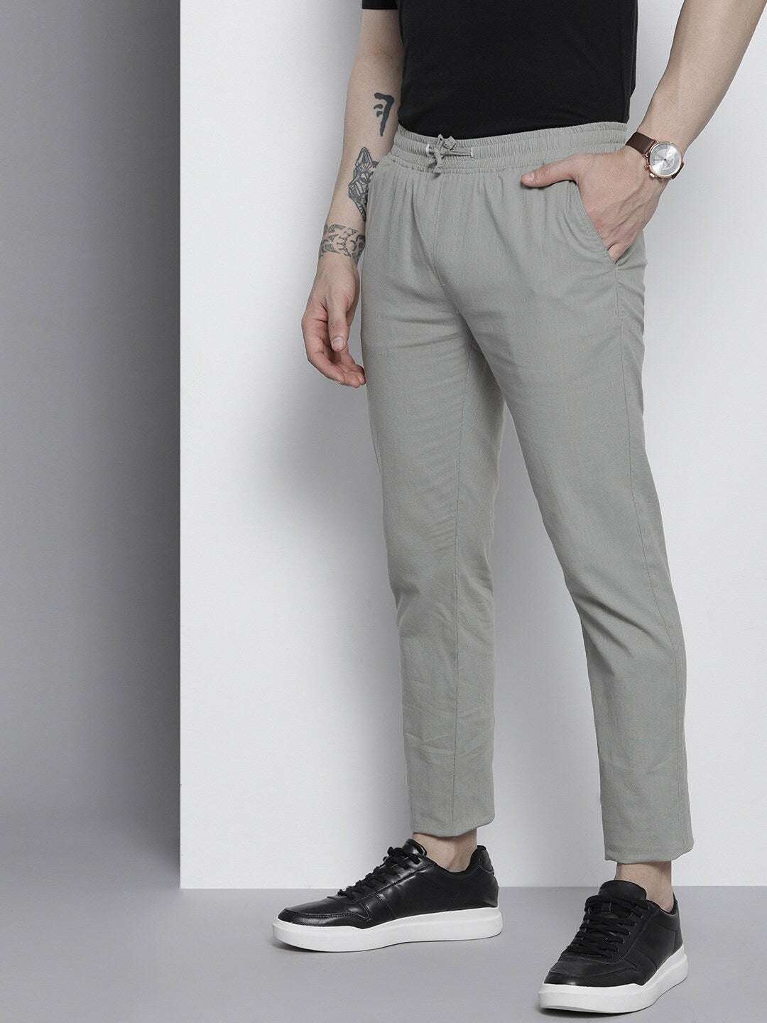 Men's Grey Linen Jogger Trouser - Image 2
