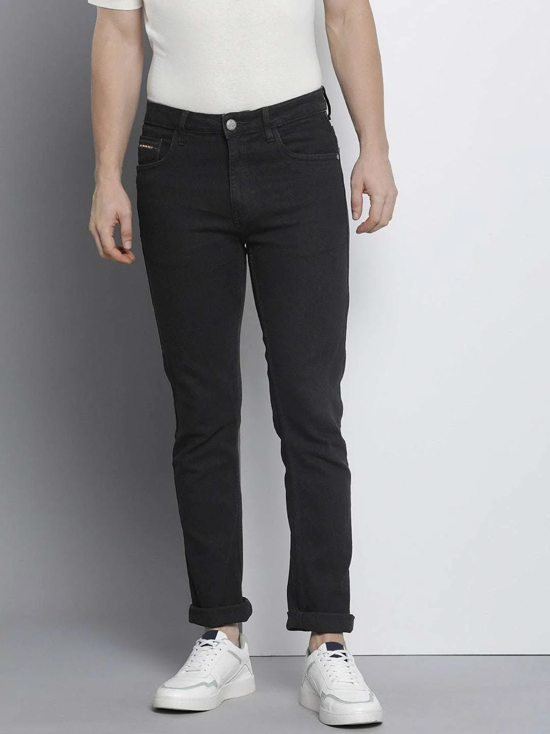 Men's Black Slim Straight Fit Solid Casual Jeans - Image 2