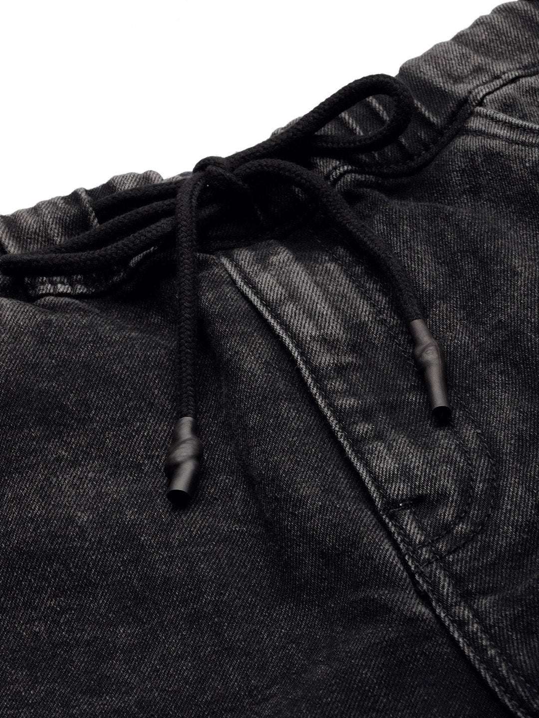 Men's Black Slim Fit Solid Mid-Rise Stretchable Denim Joggers - Image 4