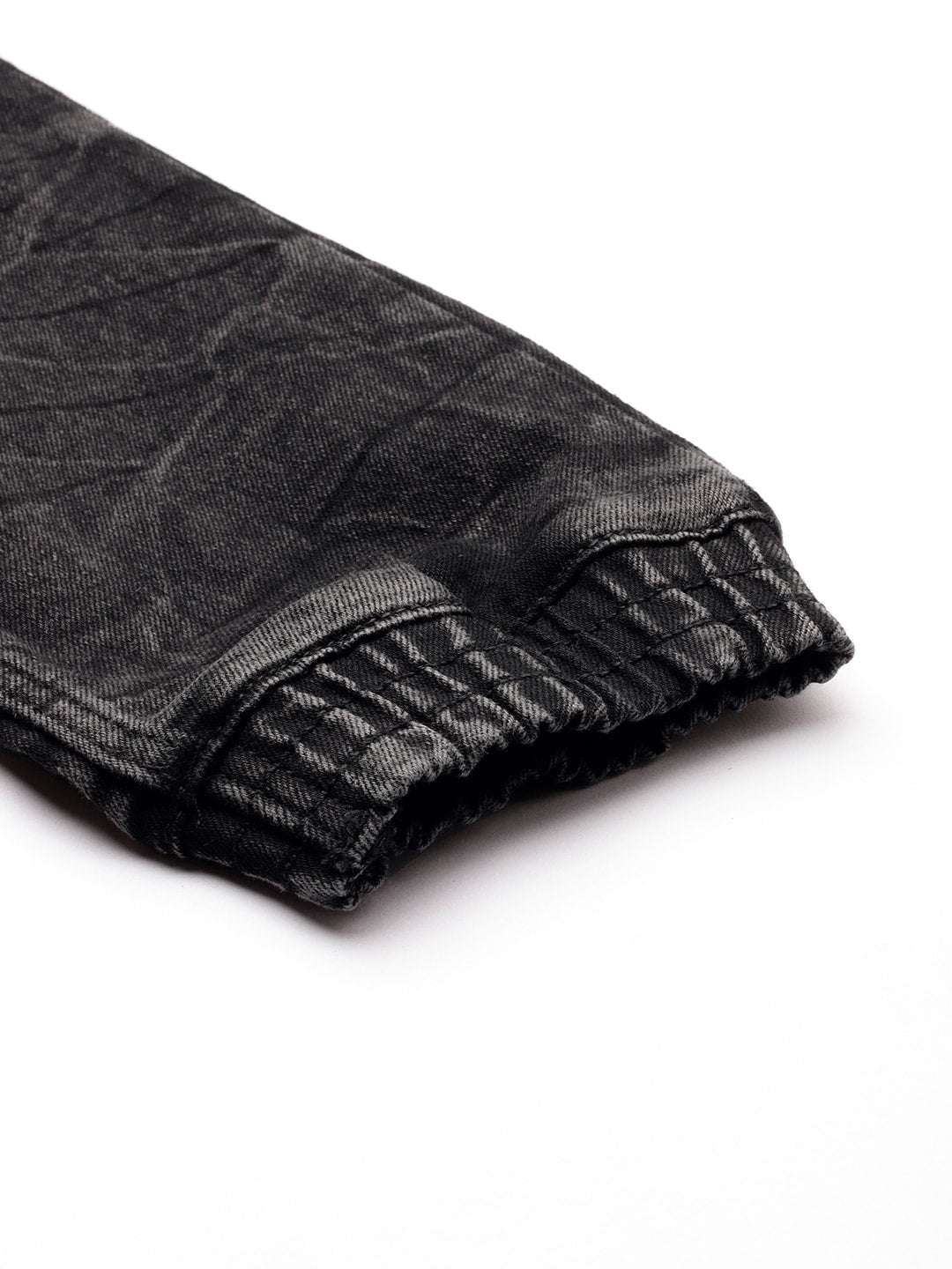 Men's Black Slim Fit Solid Mid-Rise Stretchable Denim Joggers - Image 7