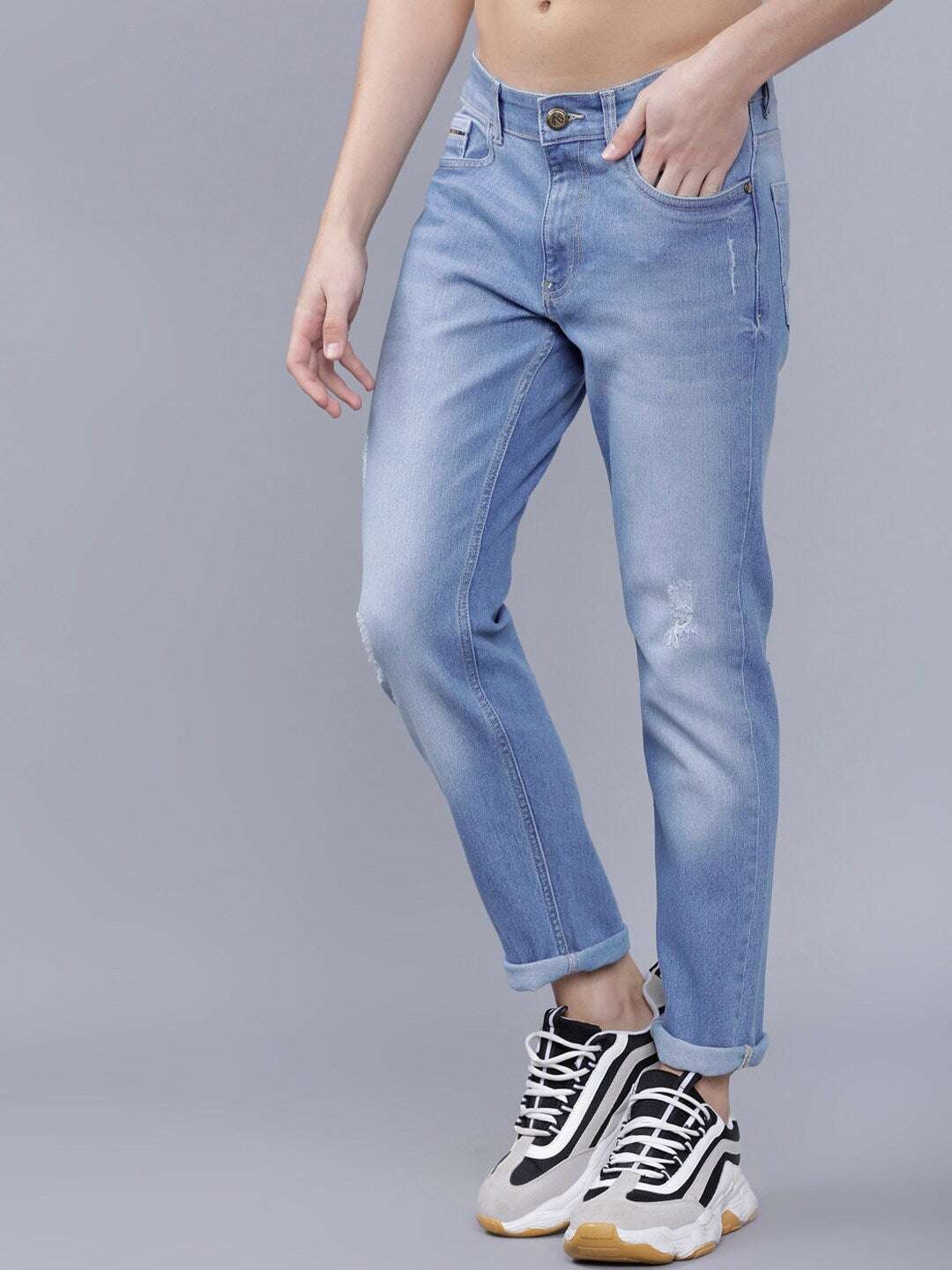 Men's Light Blue Slim Fit Solid Casual Jeans - Image 3