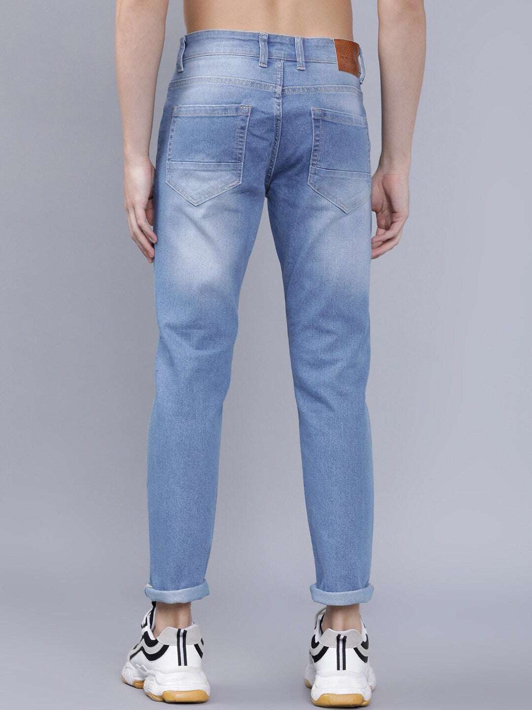 Men's Light Blue Slim Fit Solid Casual Jeans - Image 5