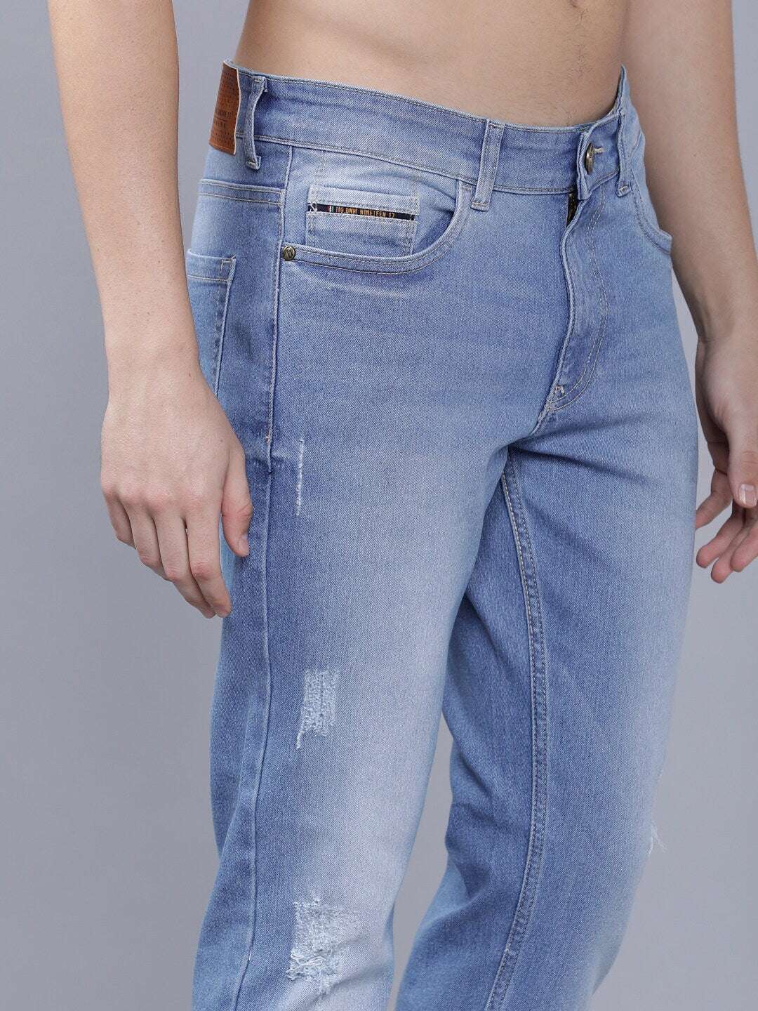 Men's Light Blue Slim Fit Solid Casual Jeans - Image 6