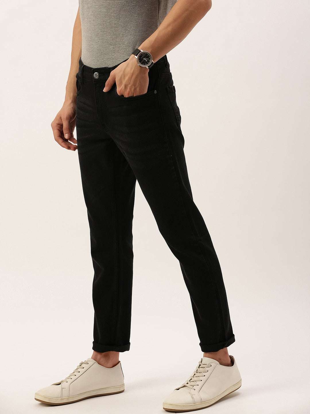 Men's Black Slim Fit Solid Casual Jeans - Image 2