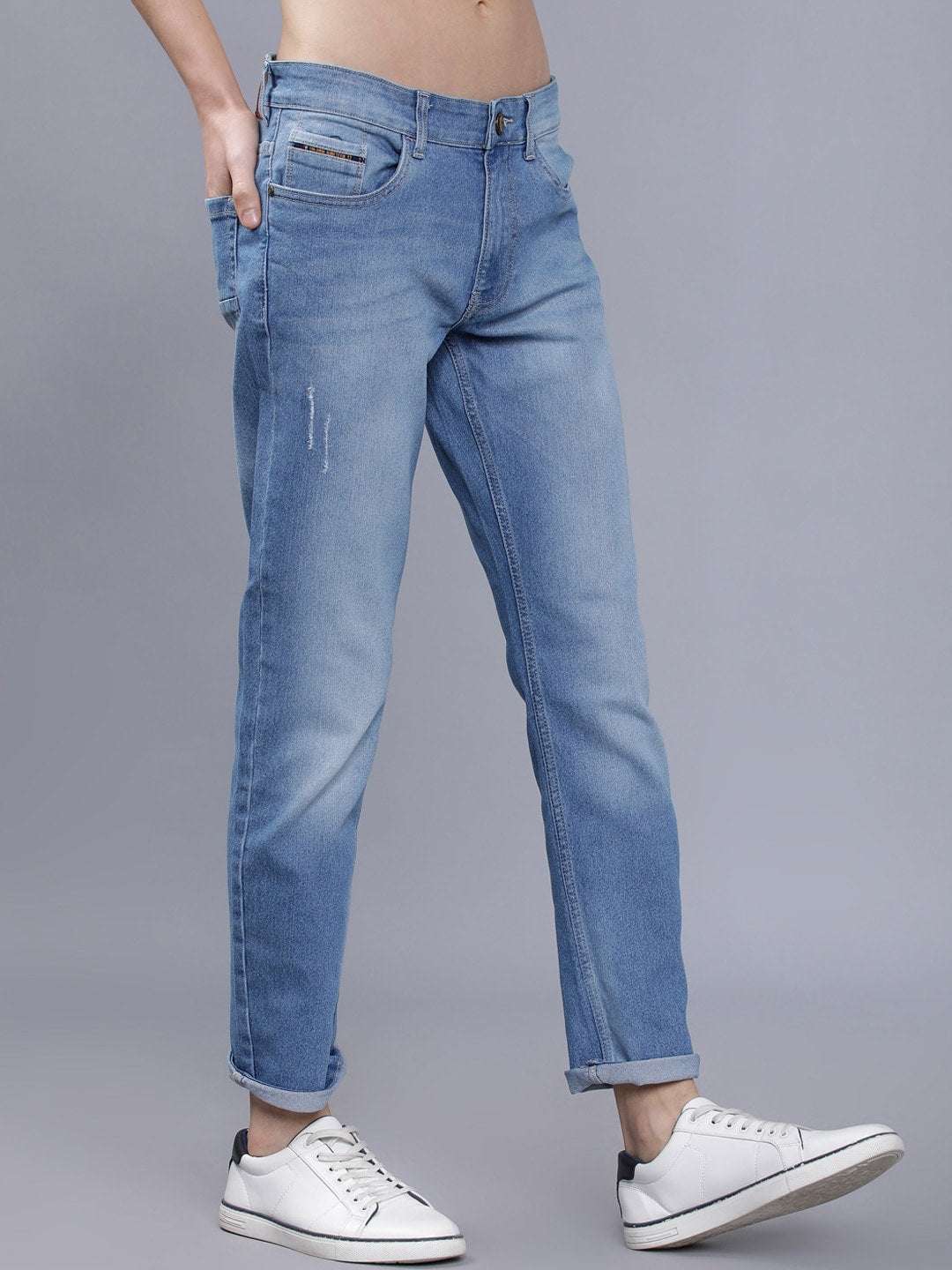 Men's Blue Slim Fit Solid Casual Jeans - Image 2