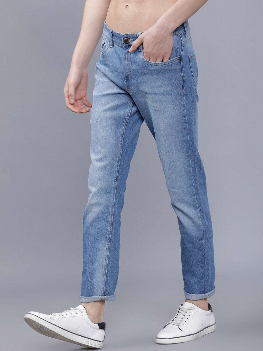 Men's Blue Slim Fit Solid Casual Jeans - Image 3