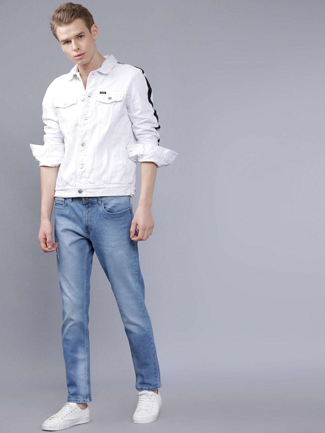 Men's Blue Slim Fit Solid Casual Jeans - Image 4