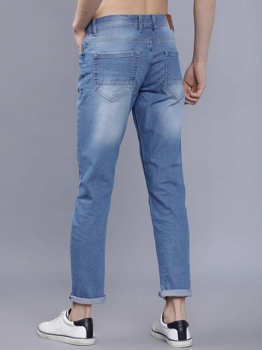 Men's Blue Slim Fit Solid Casual Jeans - Image 5