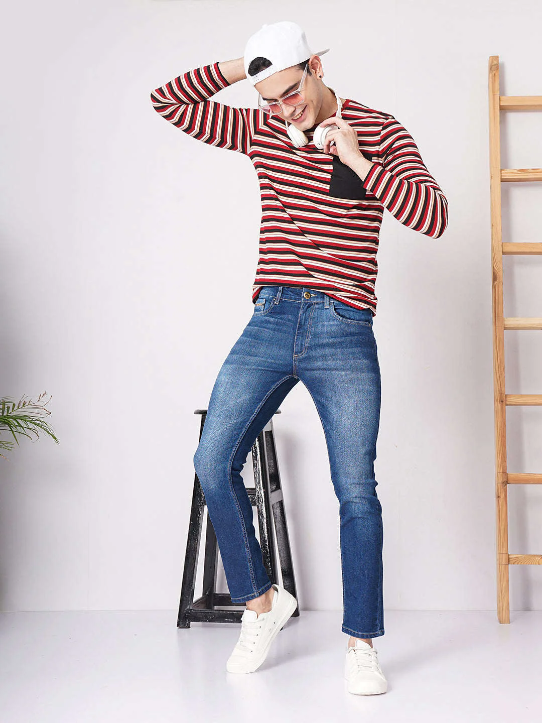 Men's Blue Slim Fit Solid Mid-Rise Jeans - Image 2