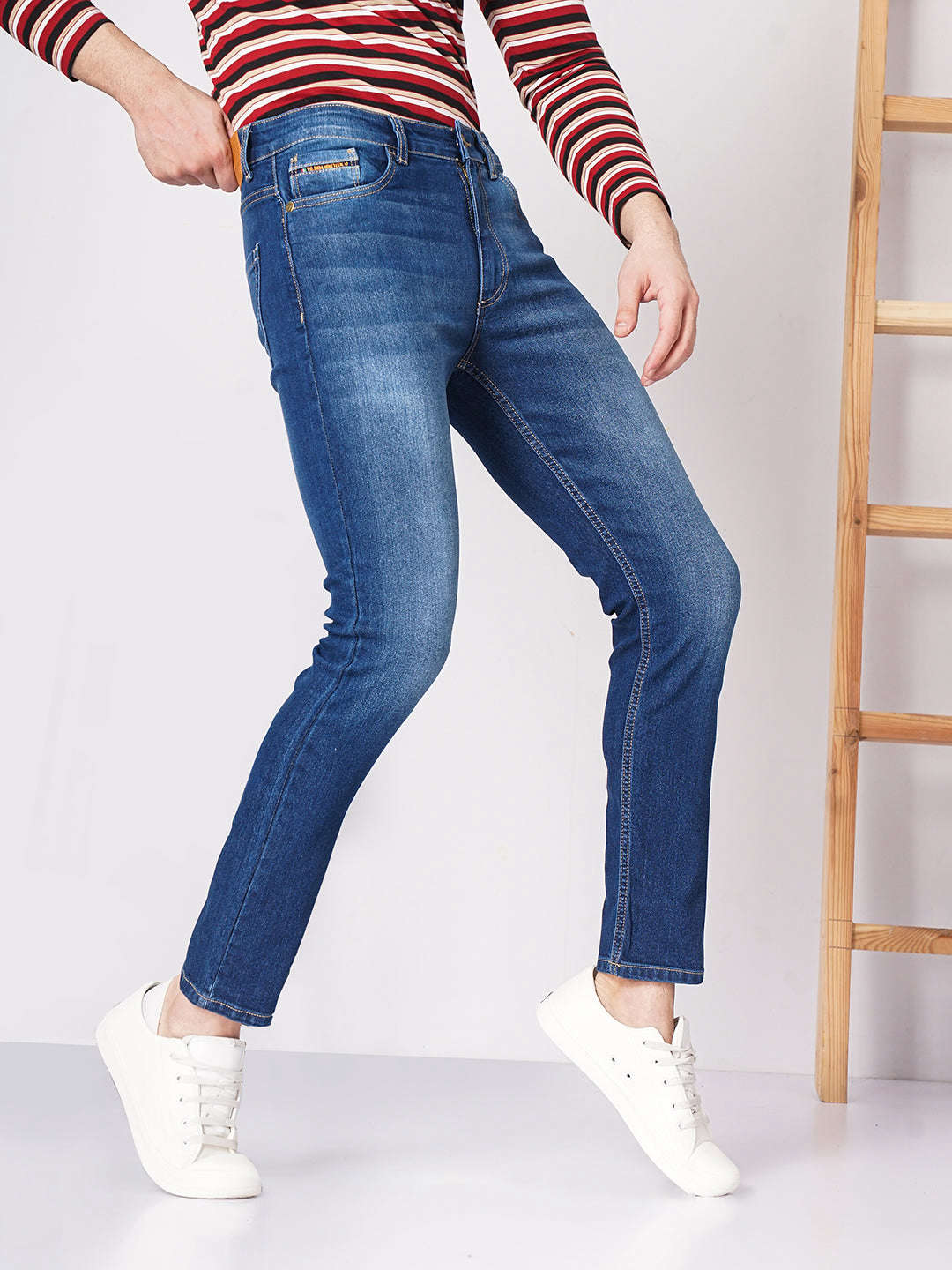 Men's Blue Slim Fit Solid Mid-Rise Jeans - Image 3