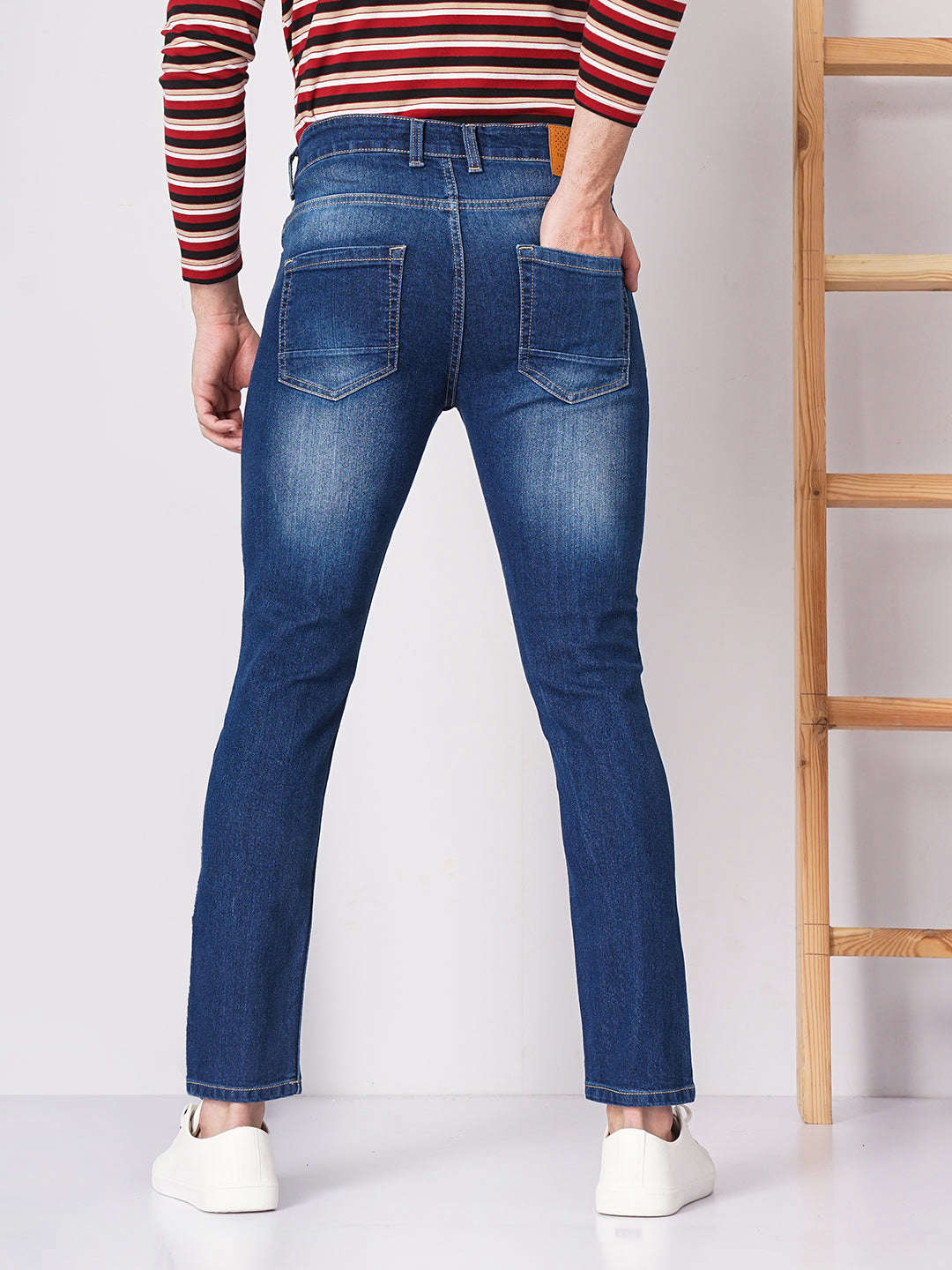 Men's Blue Slim Fit Solid Mid-Rise Jeans - Image 6