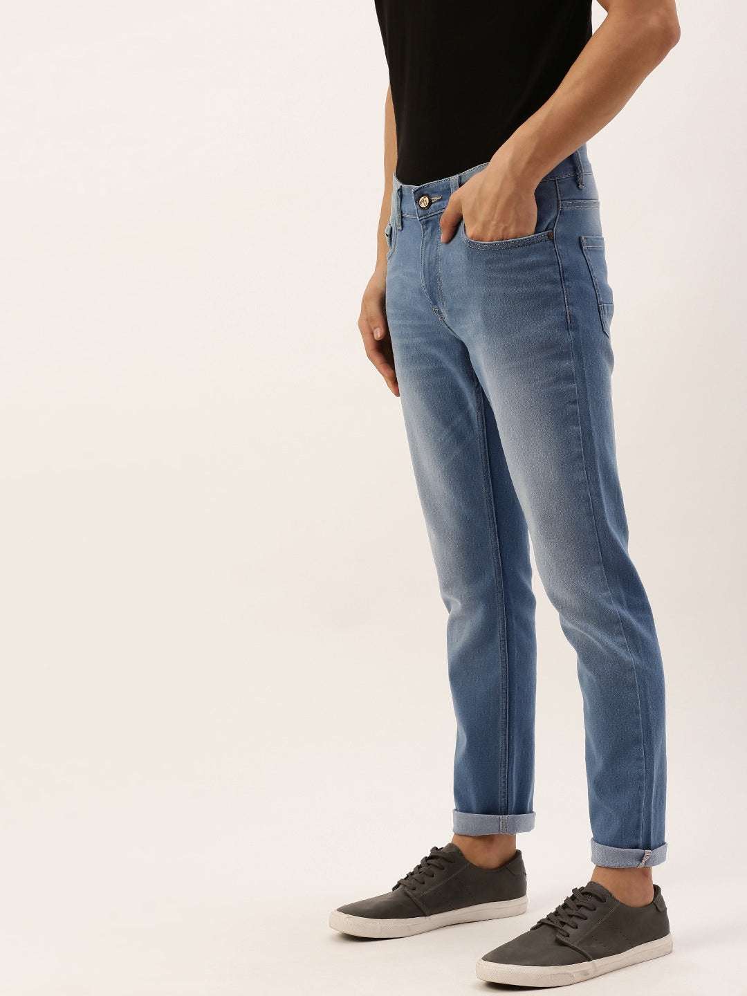Men's Blue Slim Fit Solid Mid-Rise Jeans - Image 2