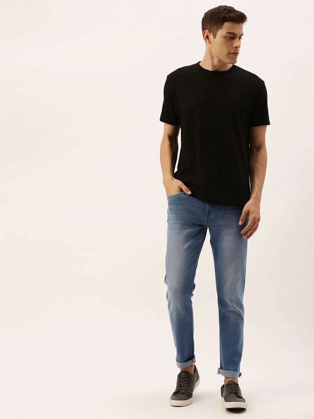 Men's Blue Slim Fit Solid Mid-Rise Jeans - Image 5