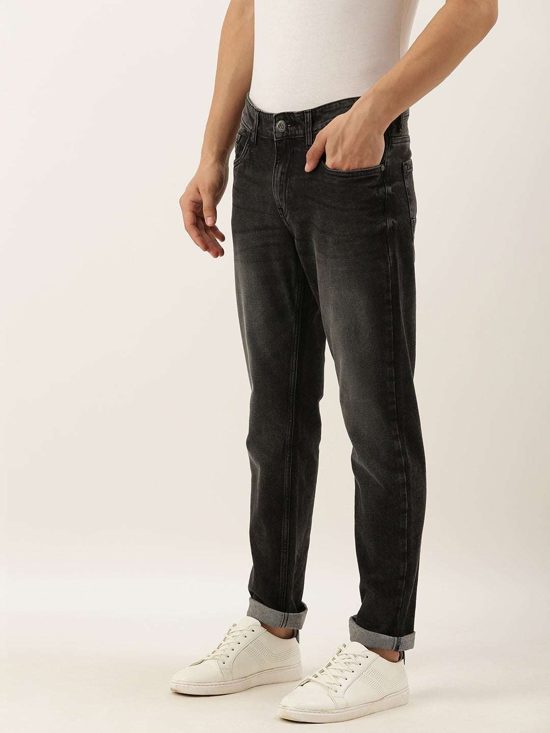 Men's Black Slim Fit Solid Mid-Rise Jeans - Image 2