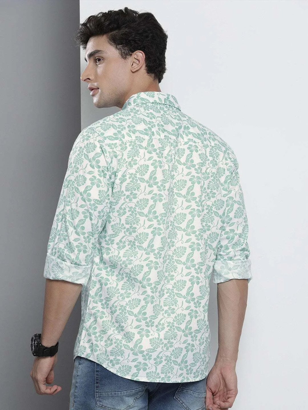 Men's White Slim Fit Graphic Printed Casual Shirt - Image 5