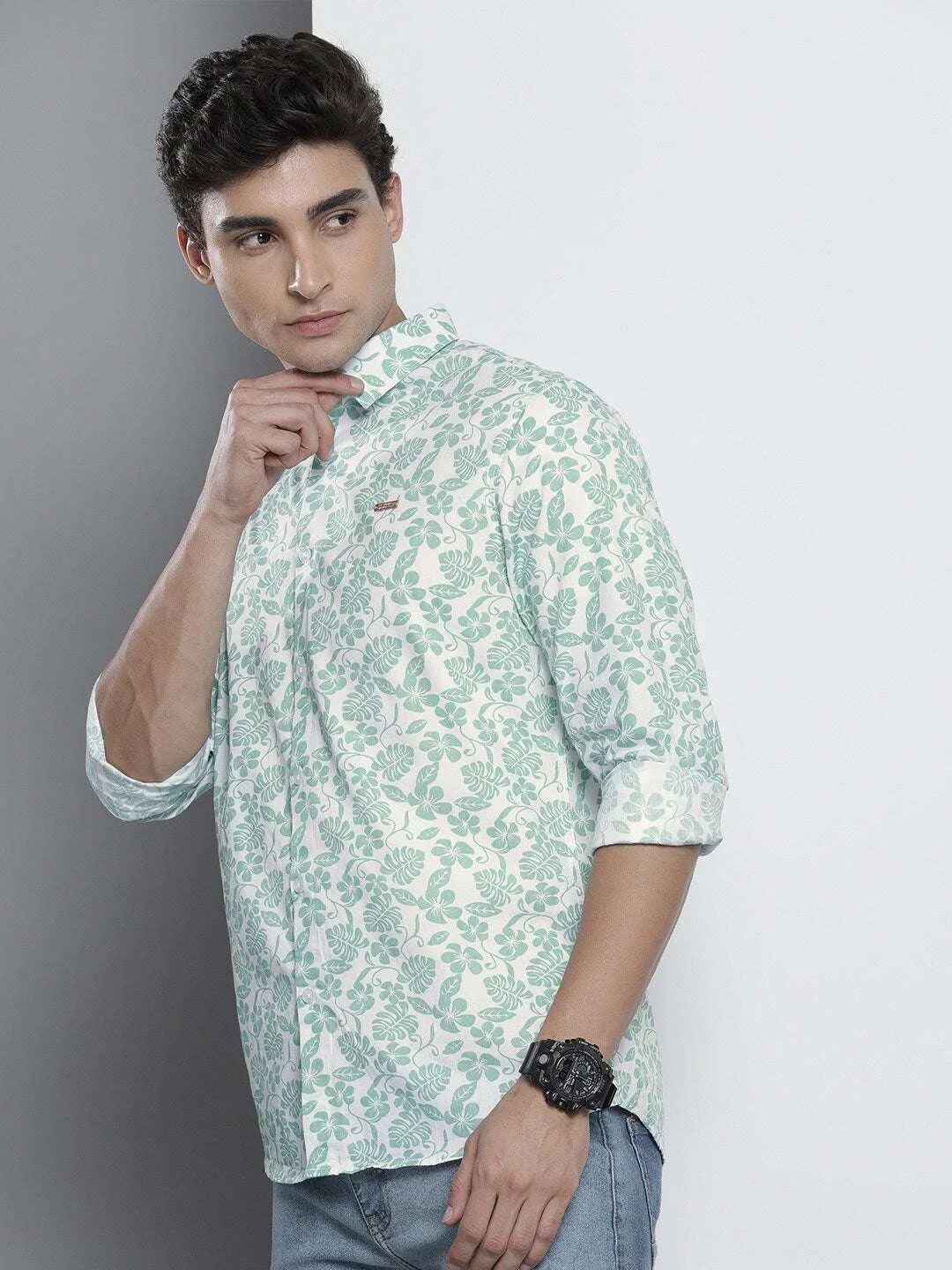 Men's White Slim Fit Graphic Printed Casual Shirt - Image 6