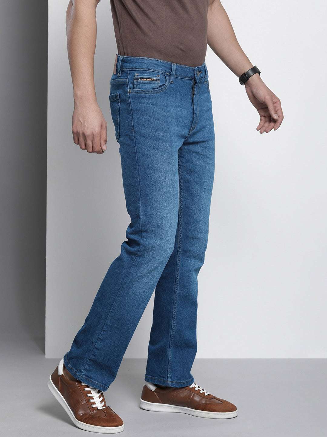 Men's Blue Bootcut Solid Mid-Rise Stretchable Jeans - Image 2