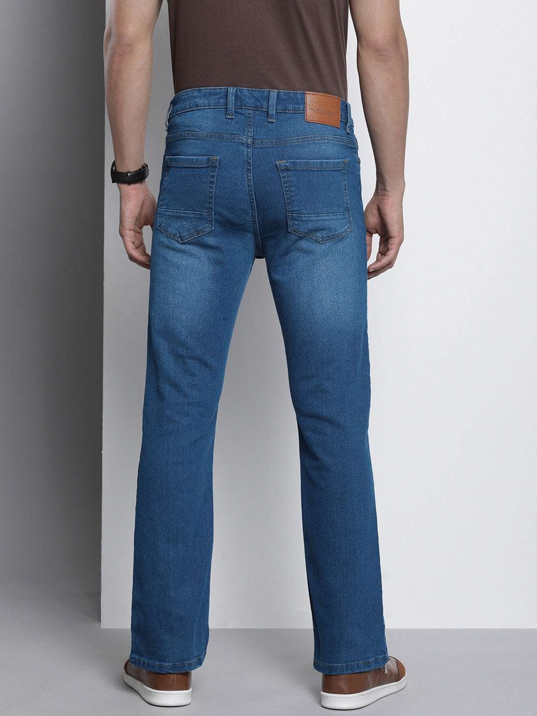 Men's Blue Bootcut Solid Mid-Rise Stretchable Jeans - Image 3