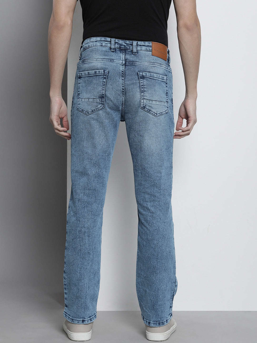 Men's Light Blue Bootcut Fit Solid Casual Jeans - Image 3