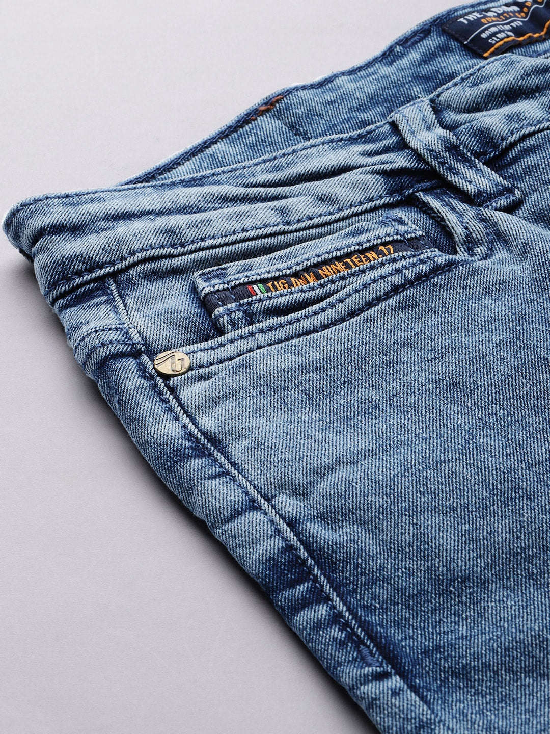 Men's Light Blue Bootcut Fit Solid Casual Jeans - Image 6