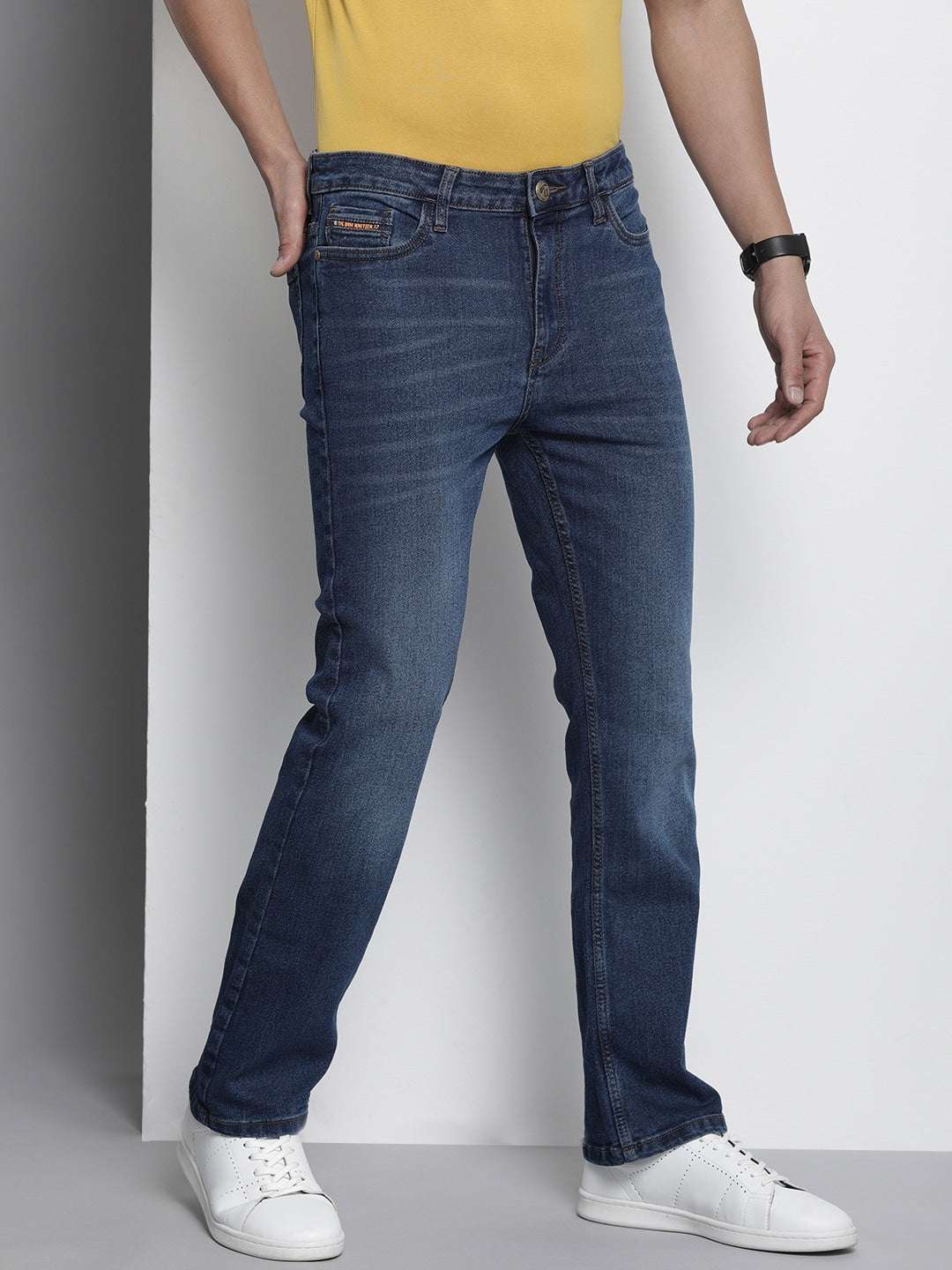 Men's Blue Bootcut Solid Mid-Rise Stretchable Jeans - Image 2