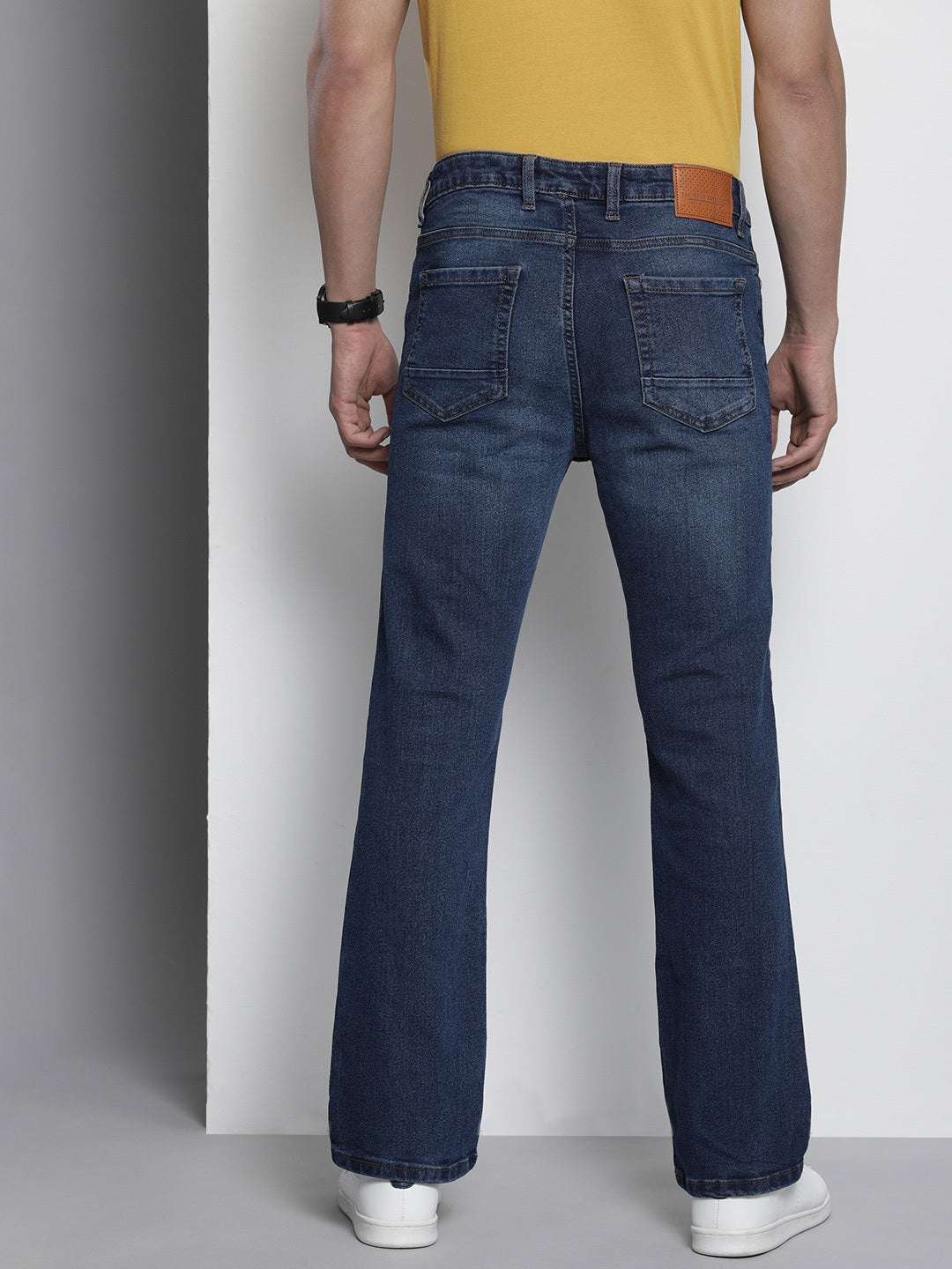 Men's Blue Bootcut Solid Mid-Rise Stretchable Jeans - Image 3