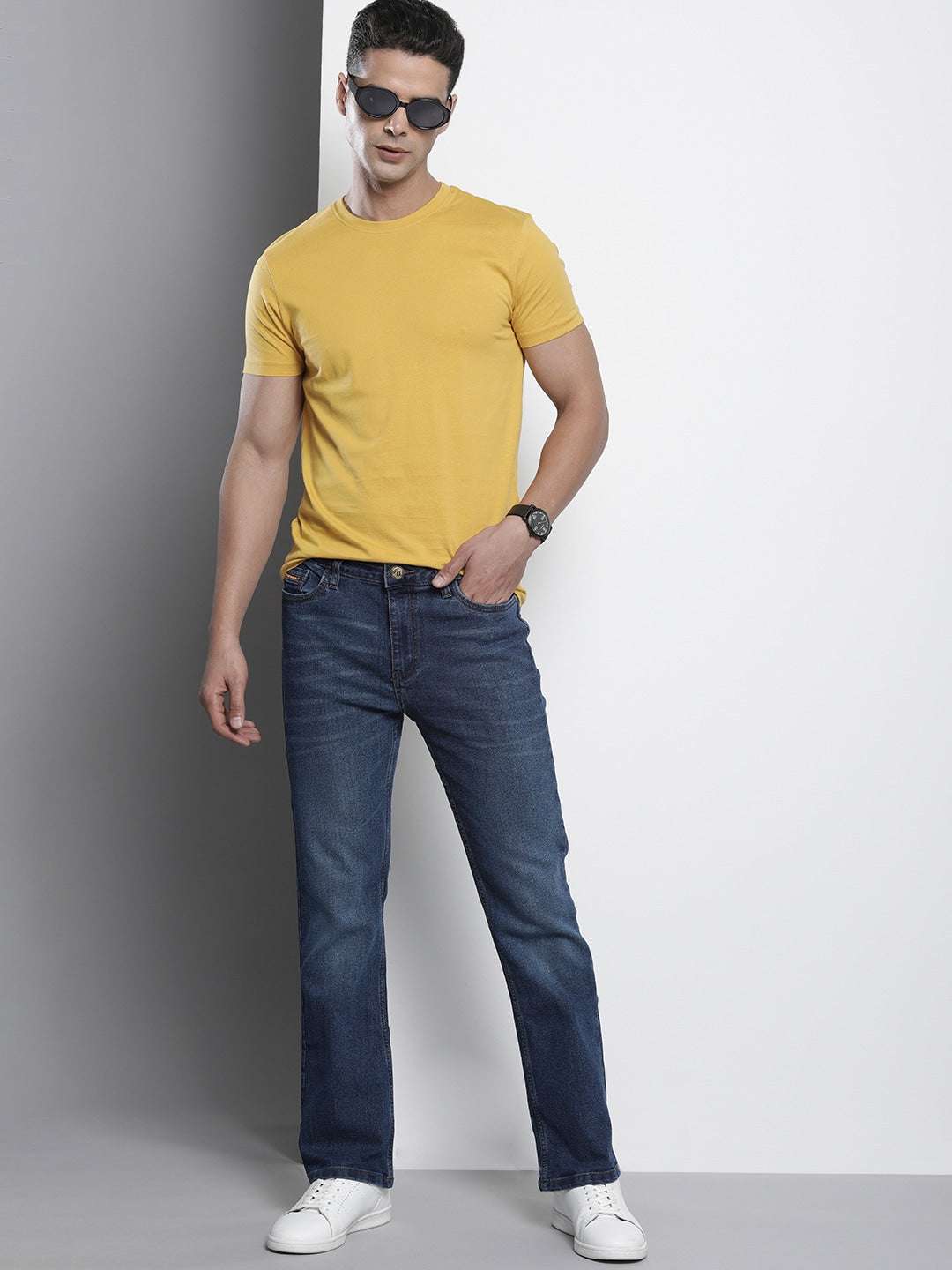 Men's Blue Bootcut Solid Mid-Rise Stretchable Jeans - Image 4