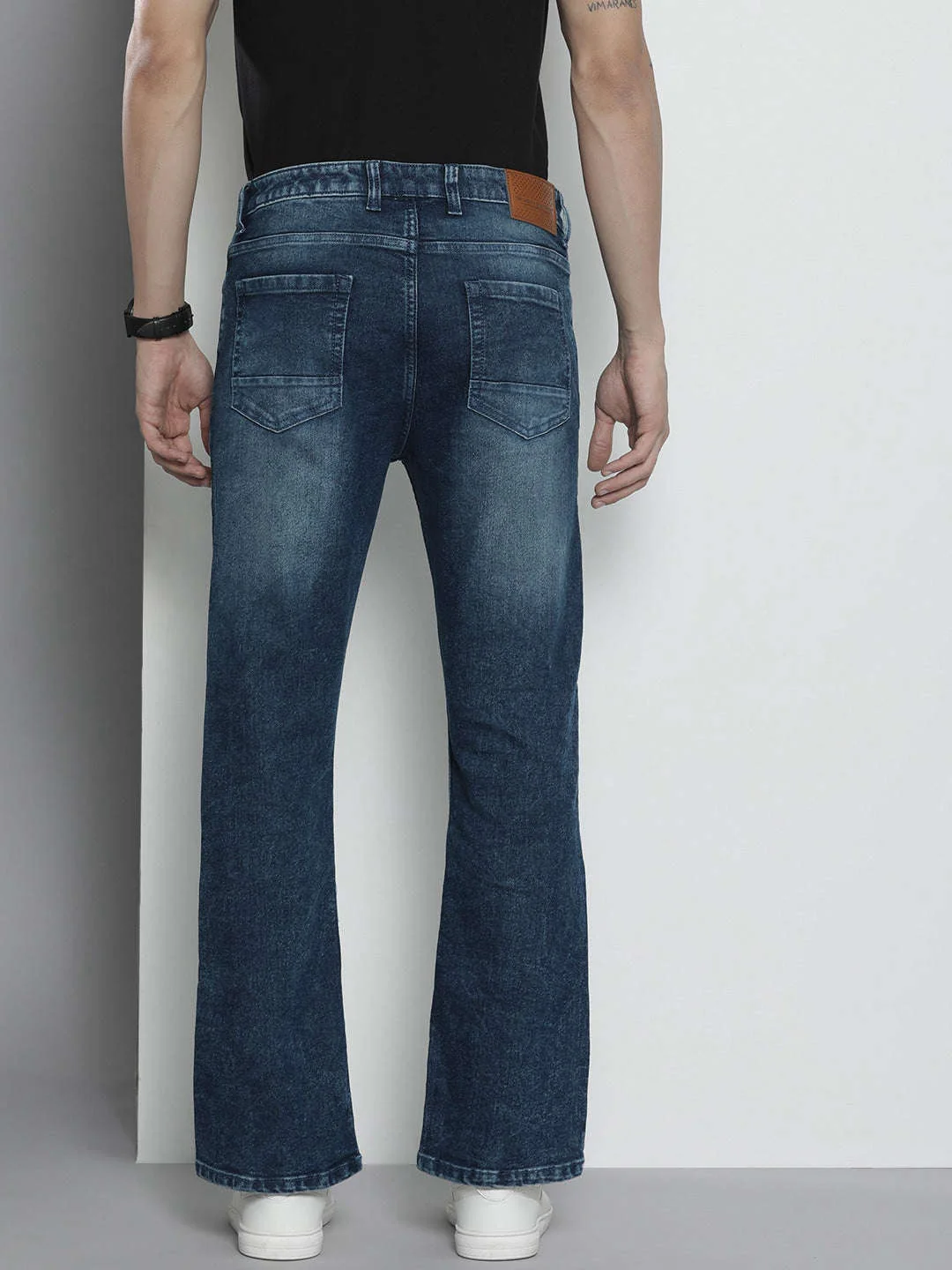 Men's Mid Blue Bootcut Fit Solid Street Wear Jeans - Image 4