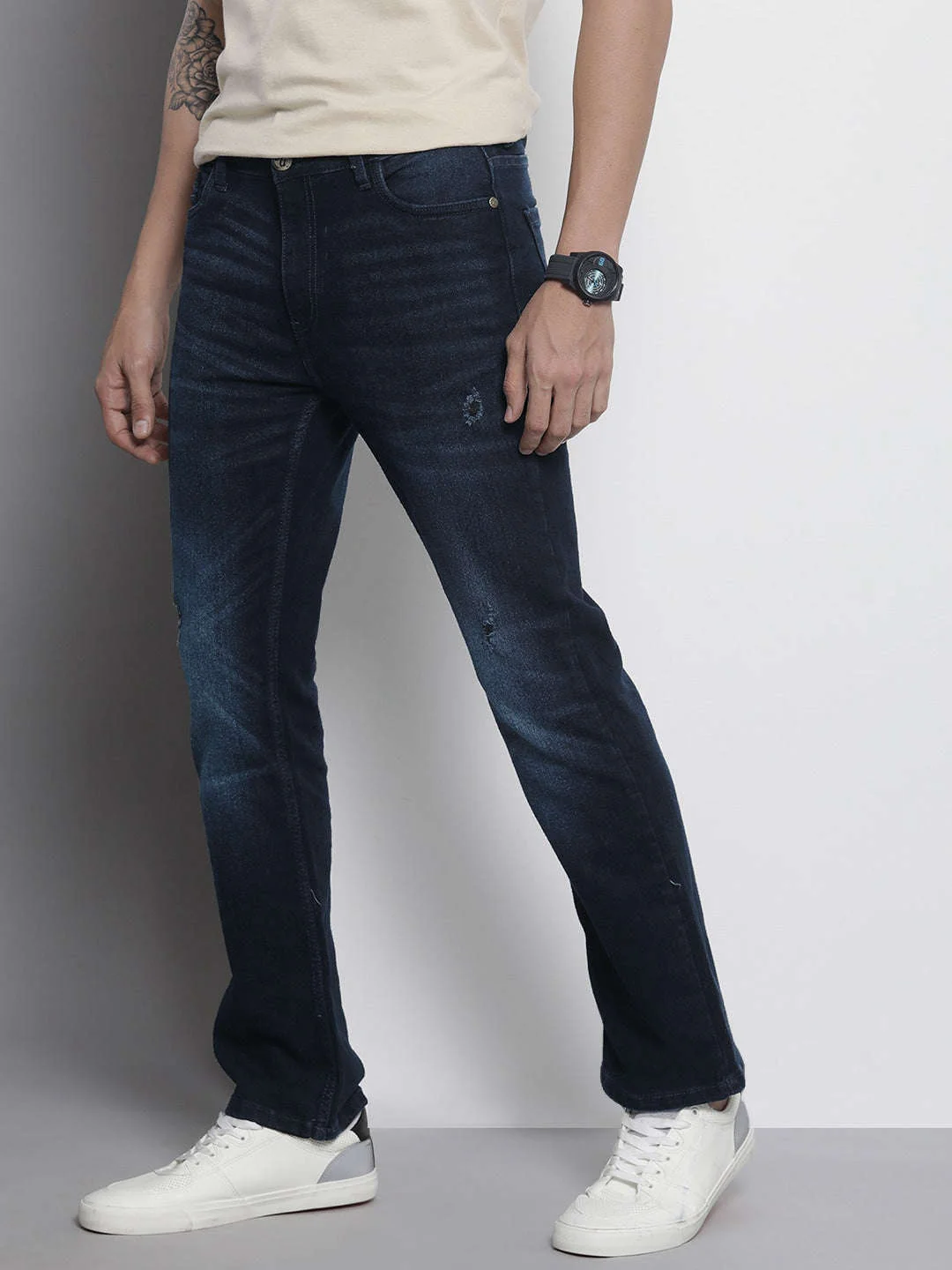 Men's Blue Bootcut Solid Mid-Rise Stretchable Jeans - Image 2