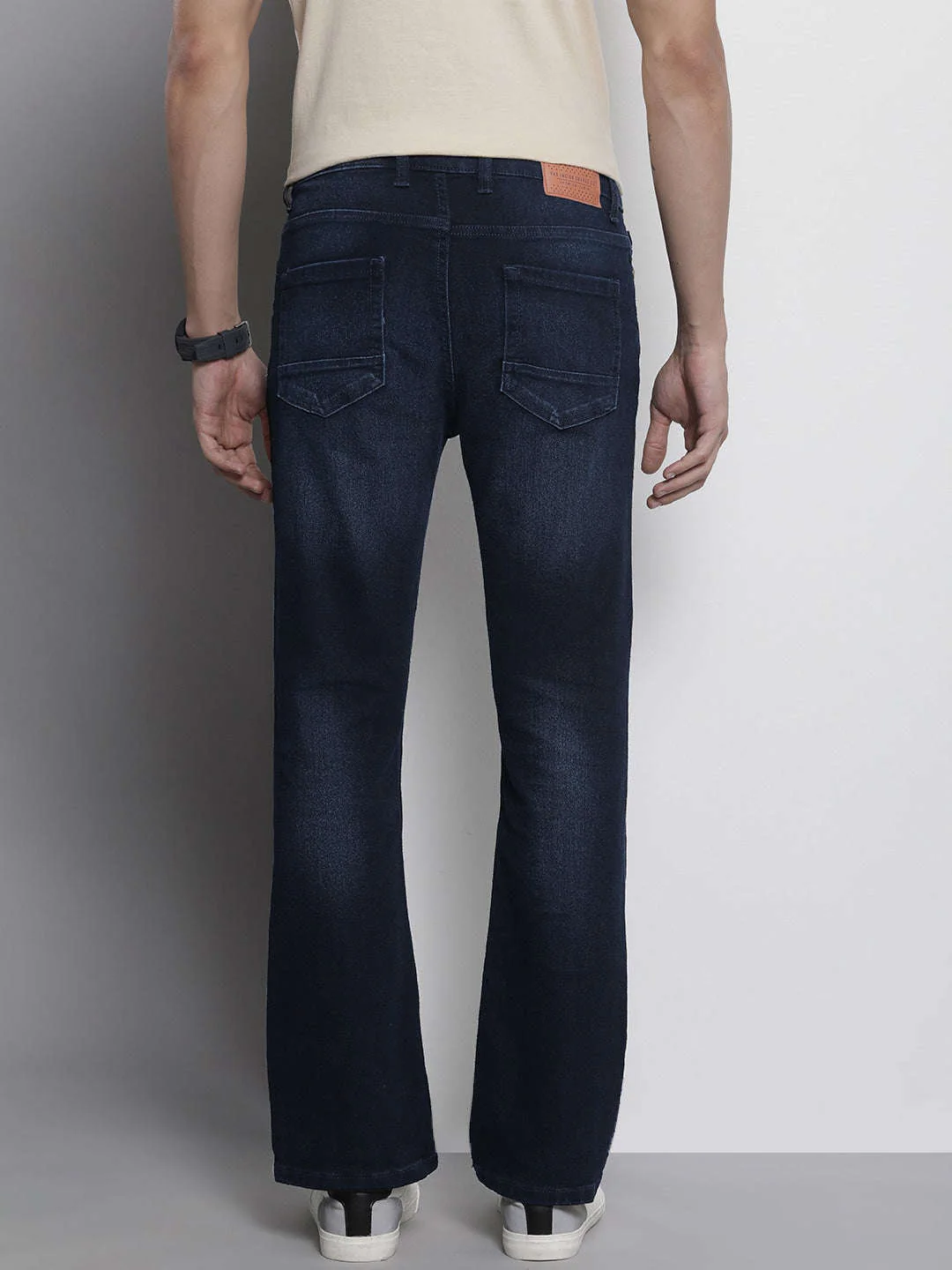 Men's Blue Bootcut Solid Mid-Rise Stretchable Jeans - Image 3