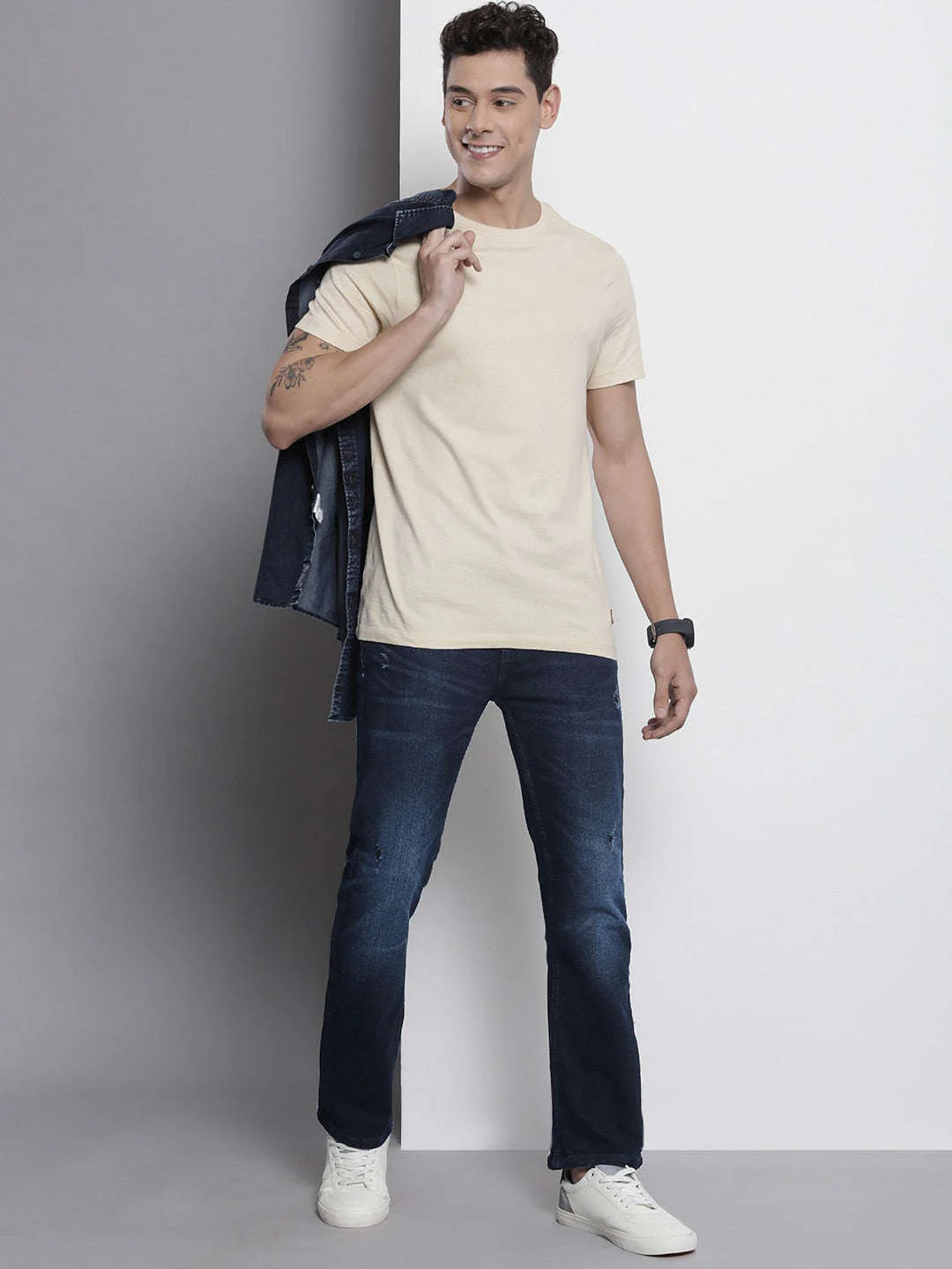 Men's Blue Bootcut Solid Mid-Rise Stretchable Jeans - Image 5