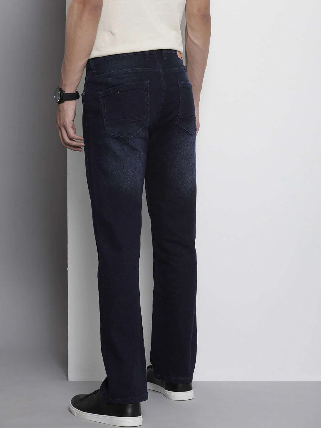 Men's Blue Bootcut Fit Solid Mid-Rise Stretchable Jeans - Image 3