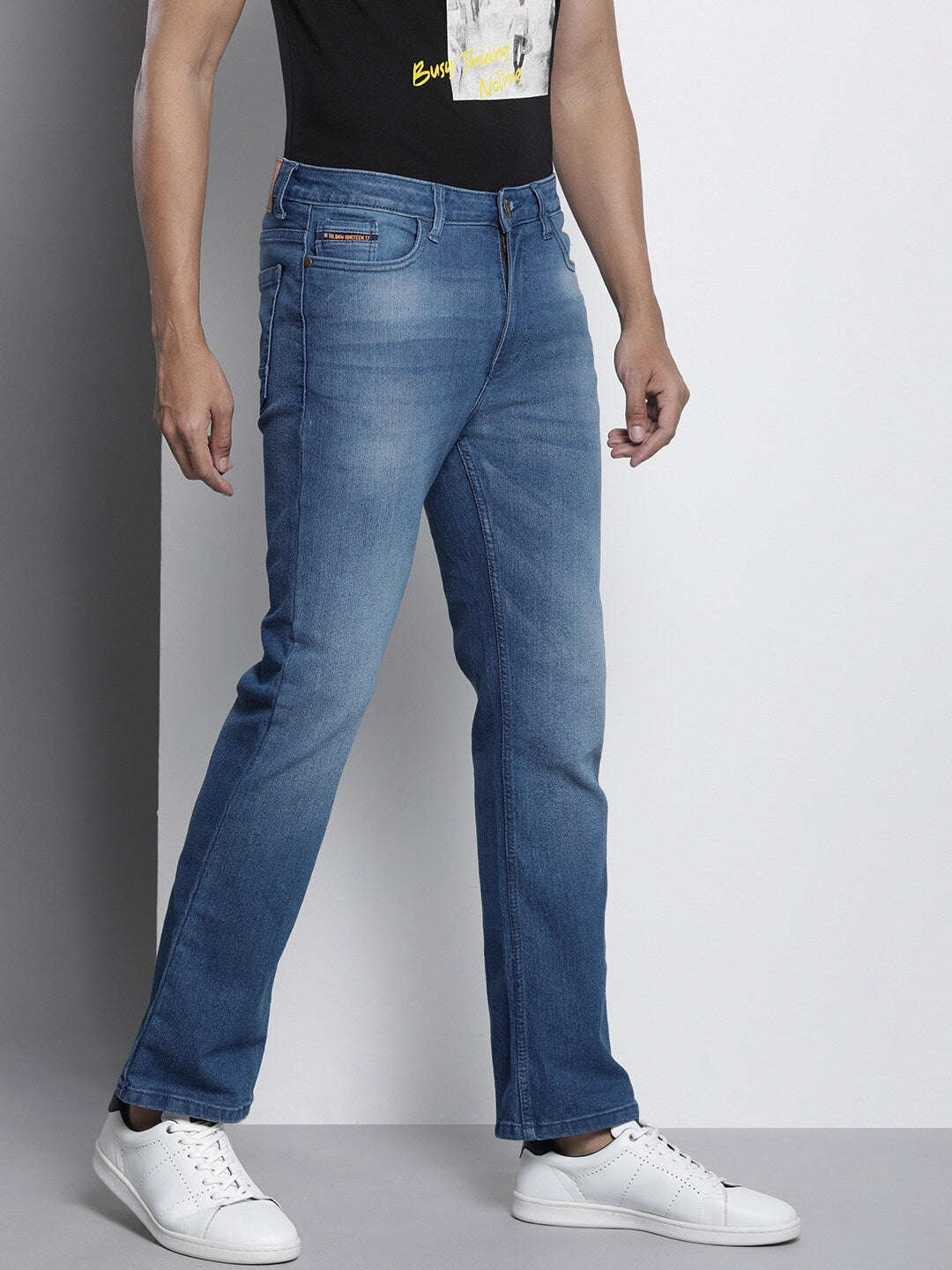 Men's Blue Bootcut Solid Mid-Rise Stretchable Jeans - Image 2