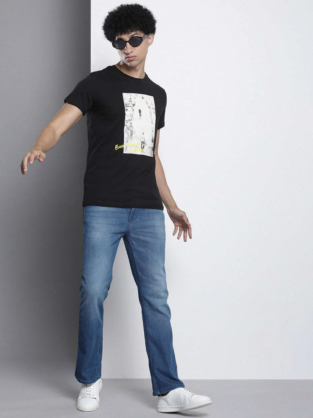 Men's Blue Bootcut Solid Mid-Rise Stretchable Jeans - Image 4