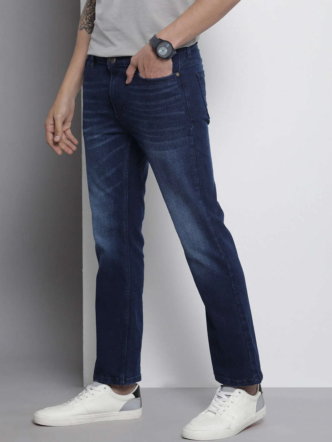 Men's Blue Bootcut Solid Mid-Rise Stretchable Jeans - Image 3