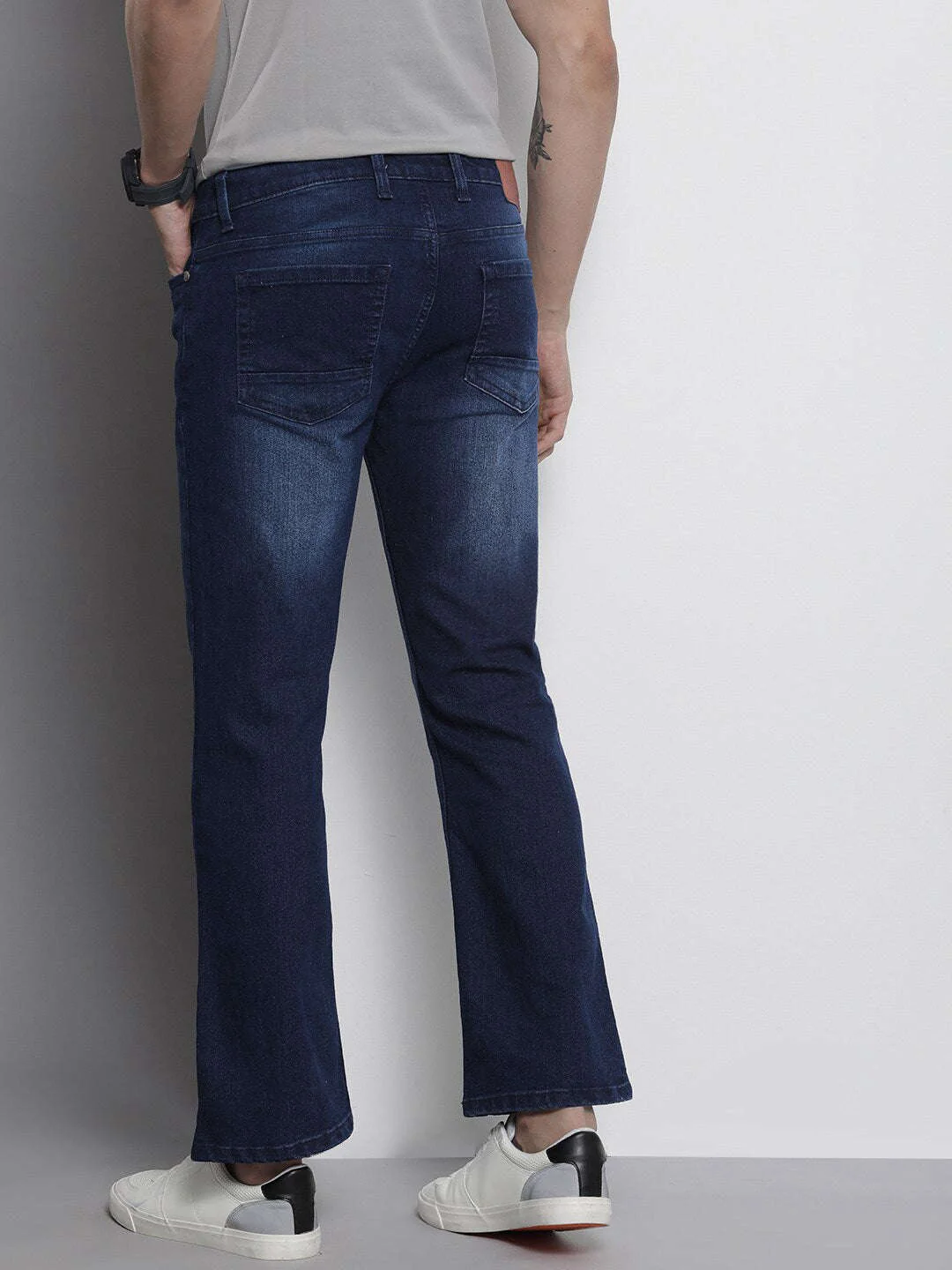 Men's Blue Bootcut Solid Mid-Rise Stretchable Jeans - Image 4