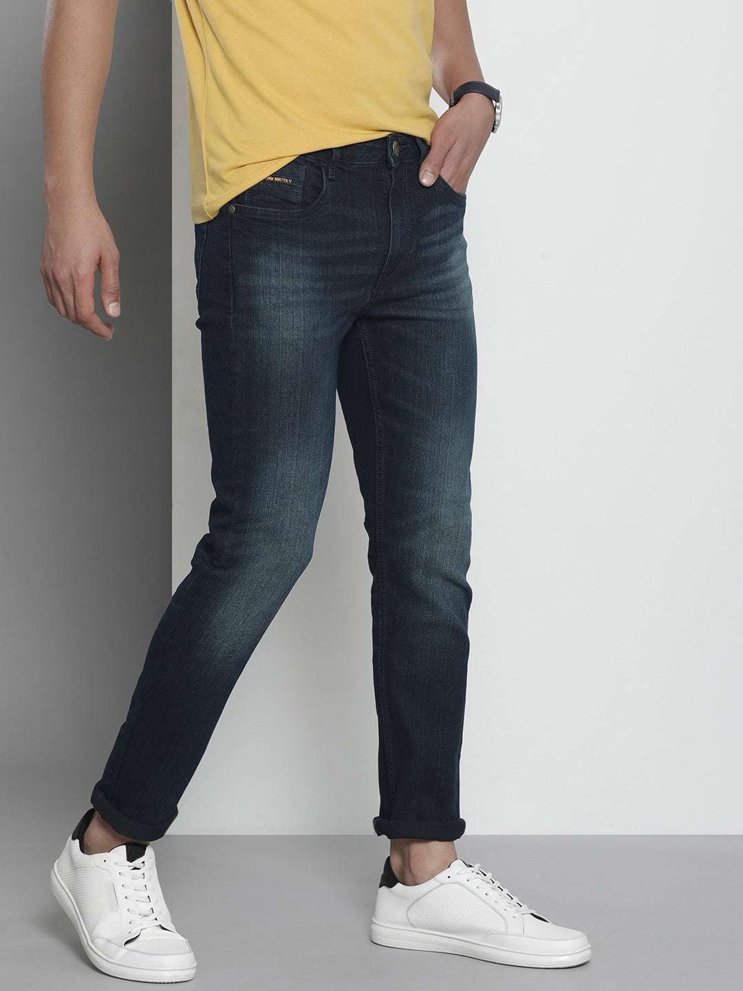 Men's Blue Skinny Fit Solid Mid-Rise Stretchable Jeans - Image 2
