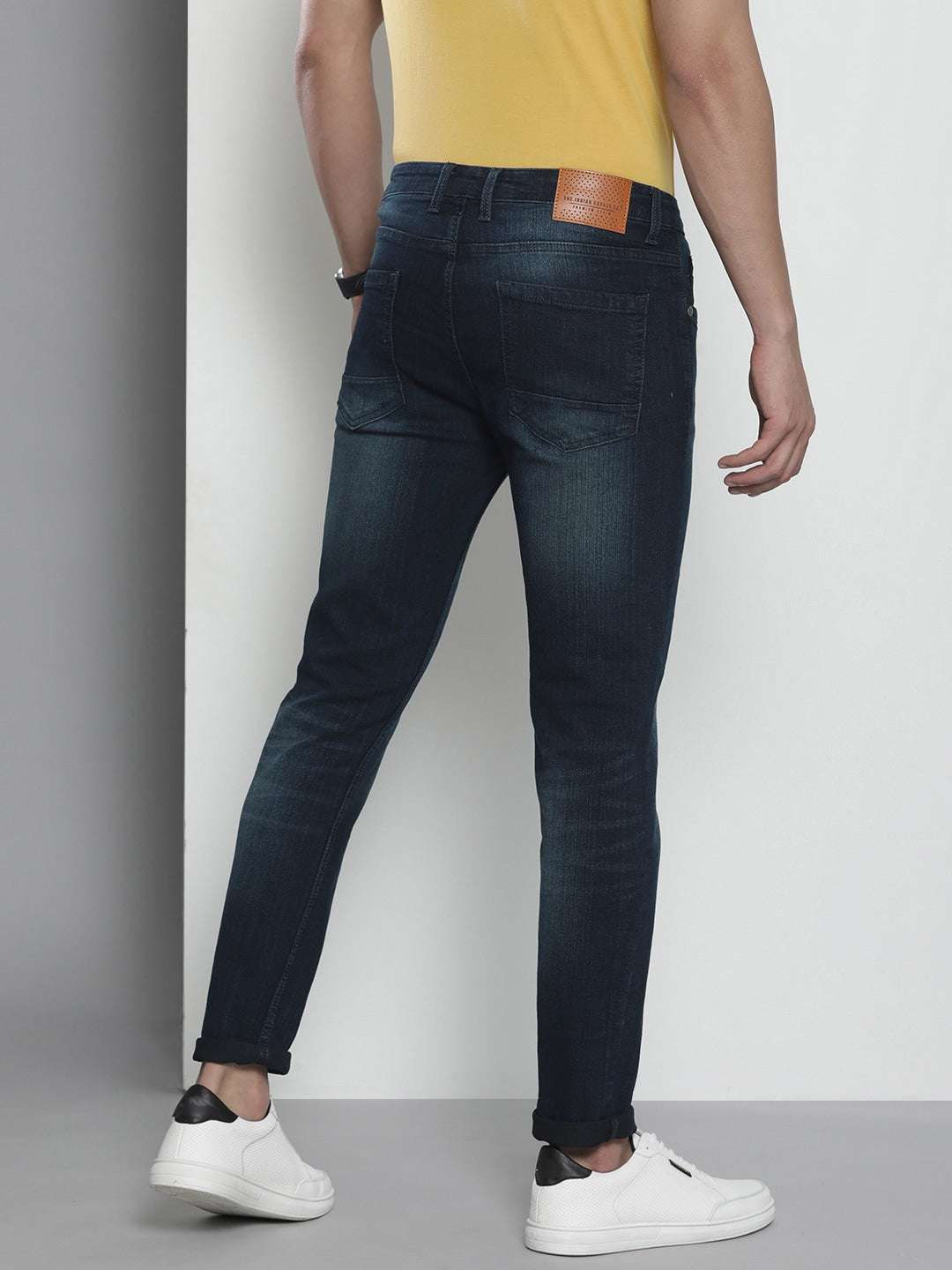 Men's Blue Skinny Fit Solid Mid-Rise Stretchable Jeans - Image 3