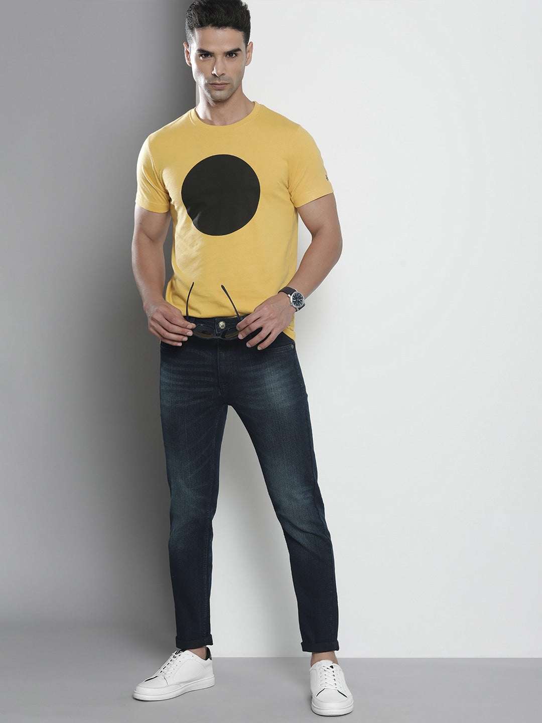 Men's Blue Skinny Fit Solid Mid-Rise Stretchable Jeans - Image 4