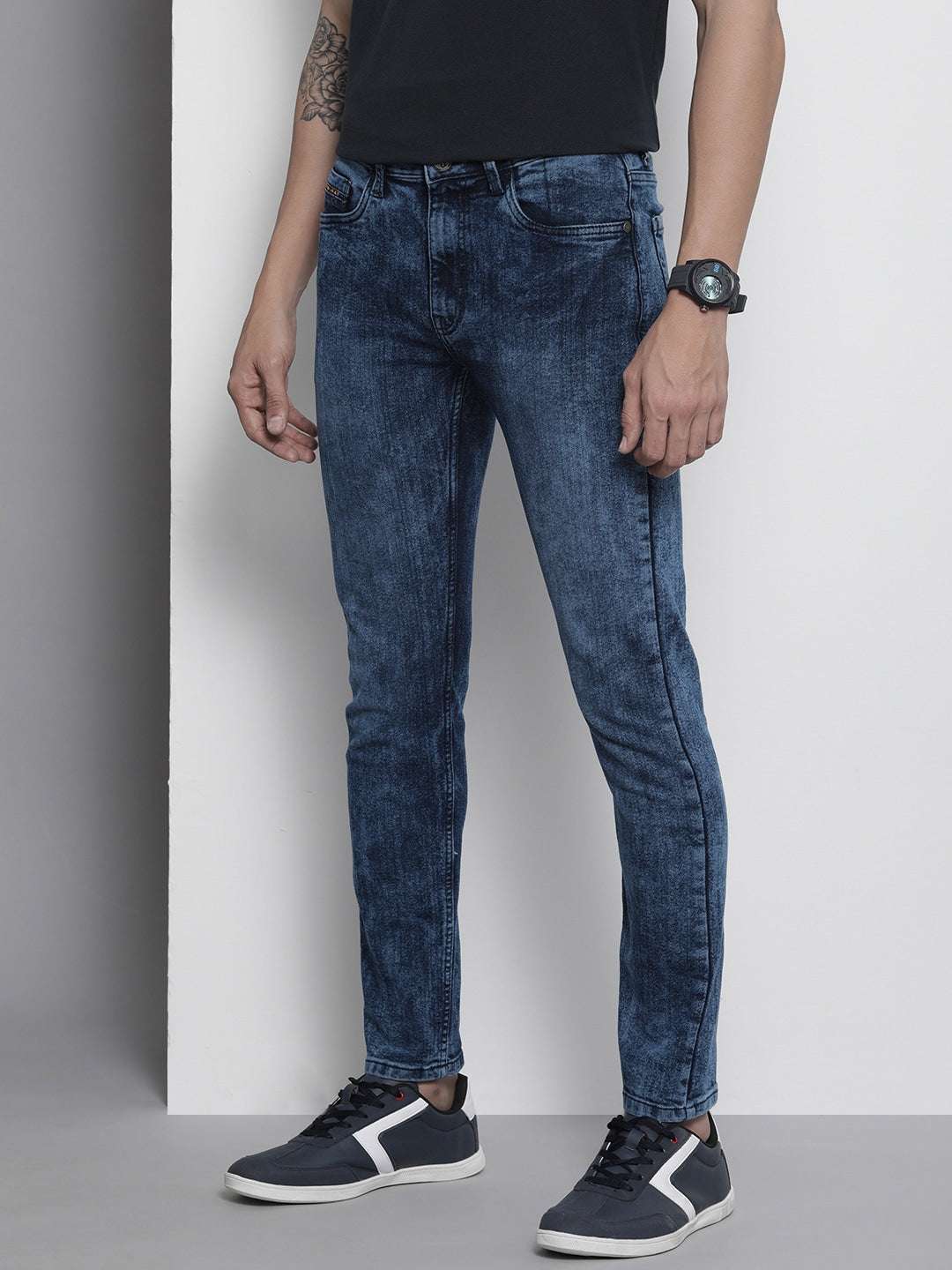 Men's Blue Skinny Fit Solid Mid-Rise Stretchable Jeans - Image 2