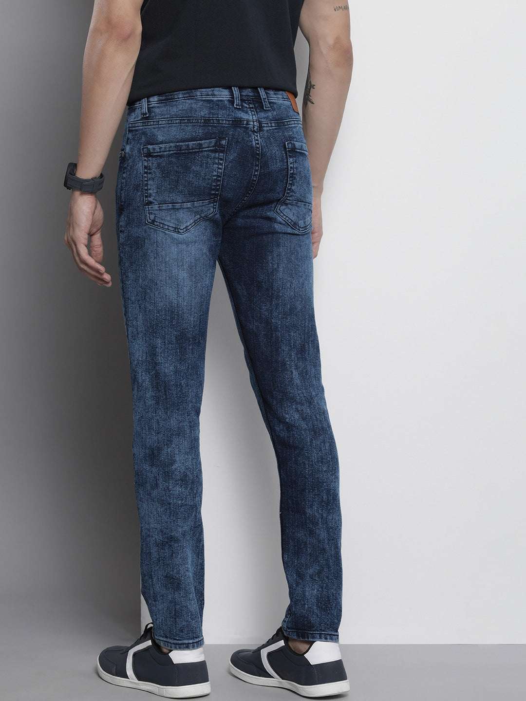 Men's Blue Skinny Fit Solid Mid-Rise Stretchable Jeans - Image 3