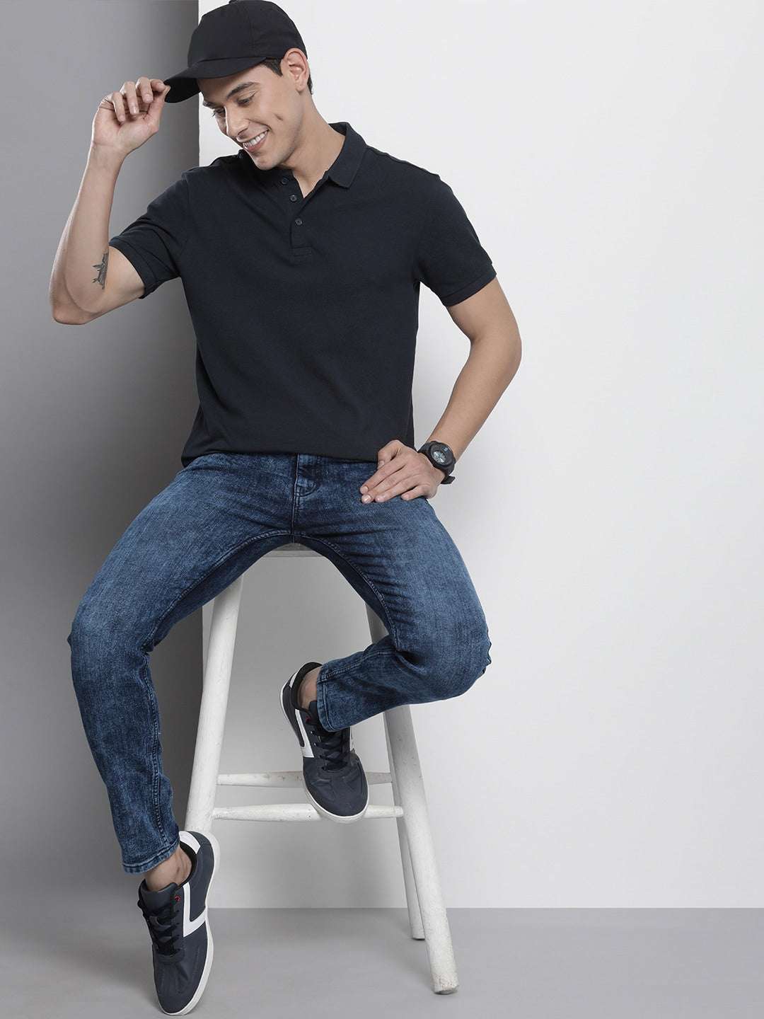 Men's Blue Skinny Fit Solid Mid-Rise Stretchable Jeans - Image 5