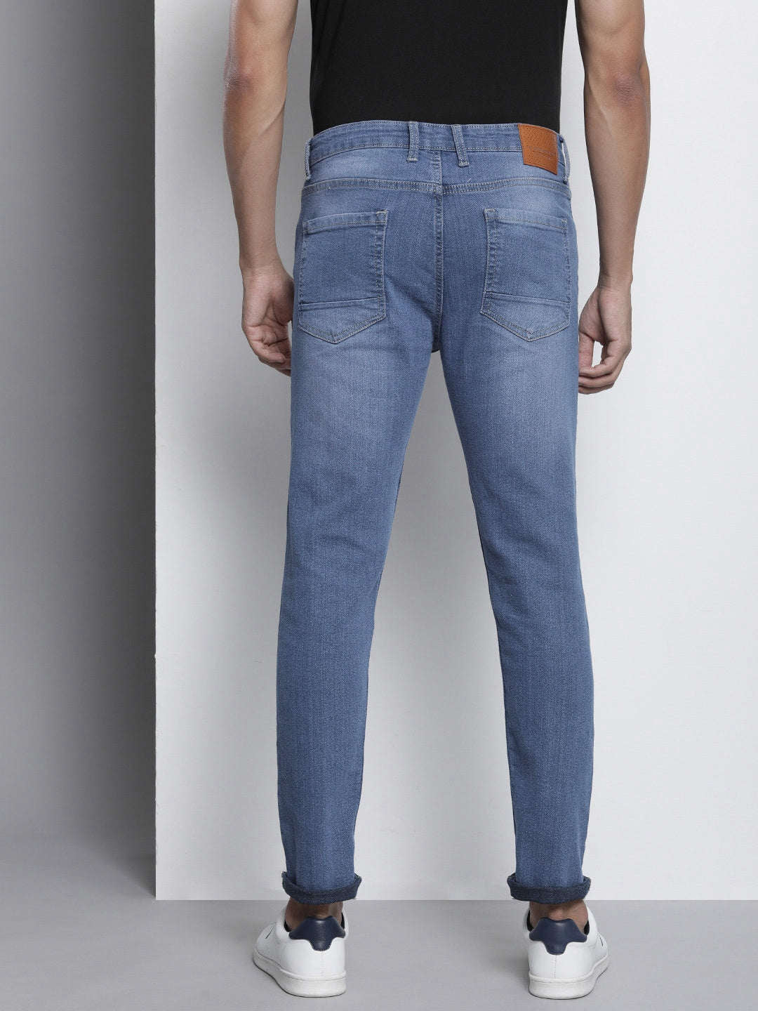 Men's Light Blue Skinny Fit Solid Casual Jeans - Image 3