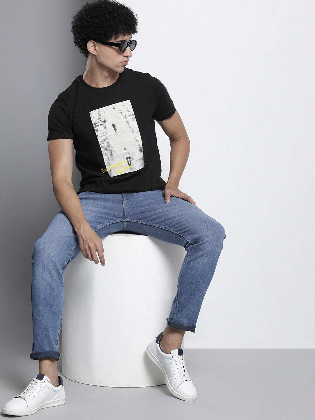 Men's Light Blue Skinny Fit Solid Casual Jeans - Image 5