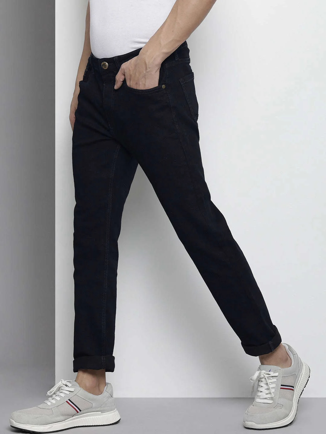 Men's Blue Skinny Fit Solid Mid-Rise Stretchable Jeans - Image 2